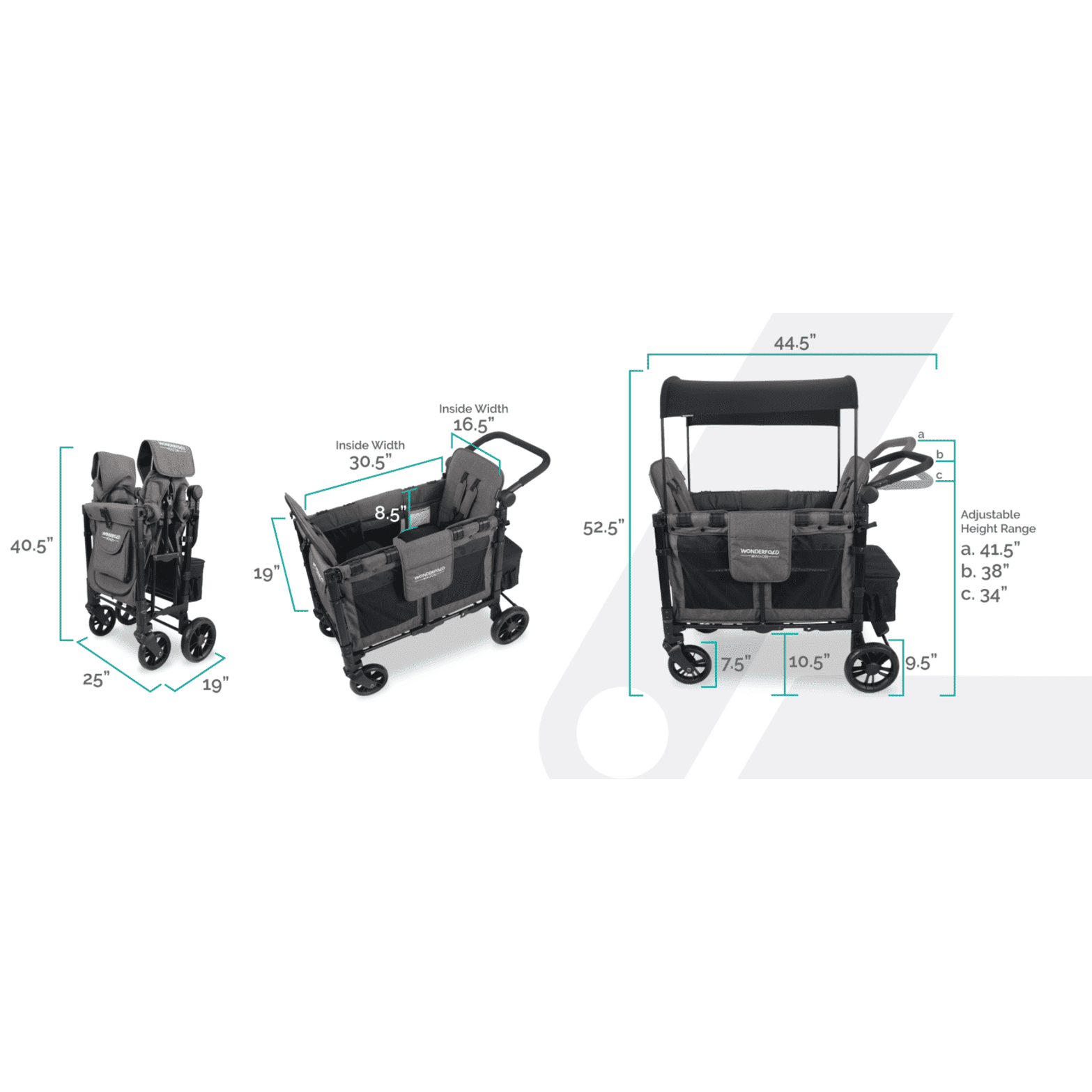 WonderFold W2 Elite Push/Pull 2-Passenger Stroller Wagon Gray New