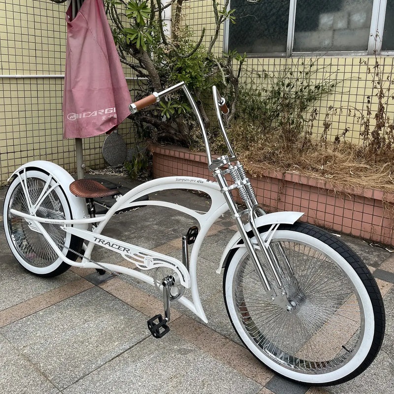 Tracer 26" Scorpion Pro DTS Stretch Chopper Cruiser Bike - MB-SP-PDTS-WHT