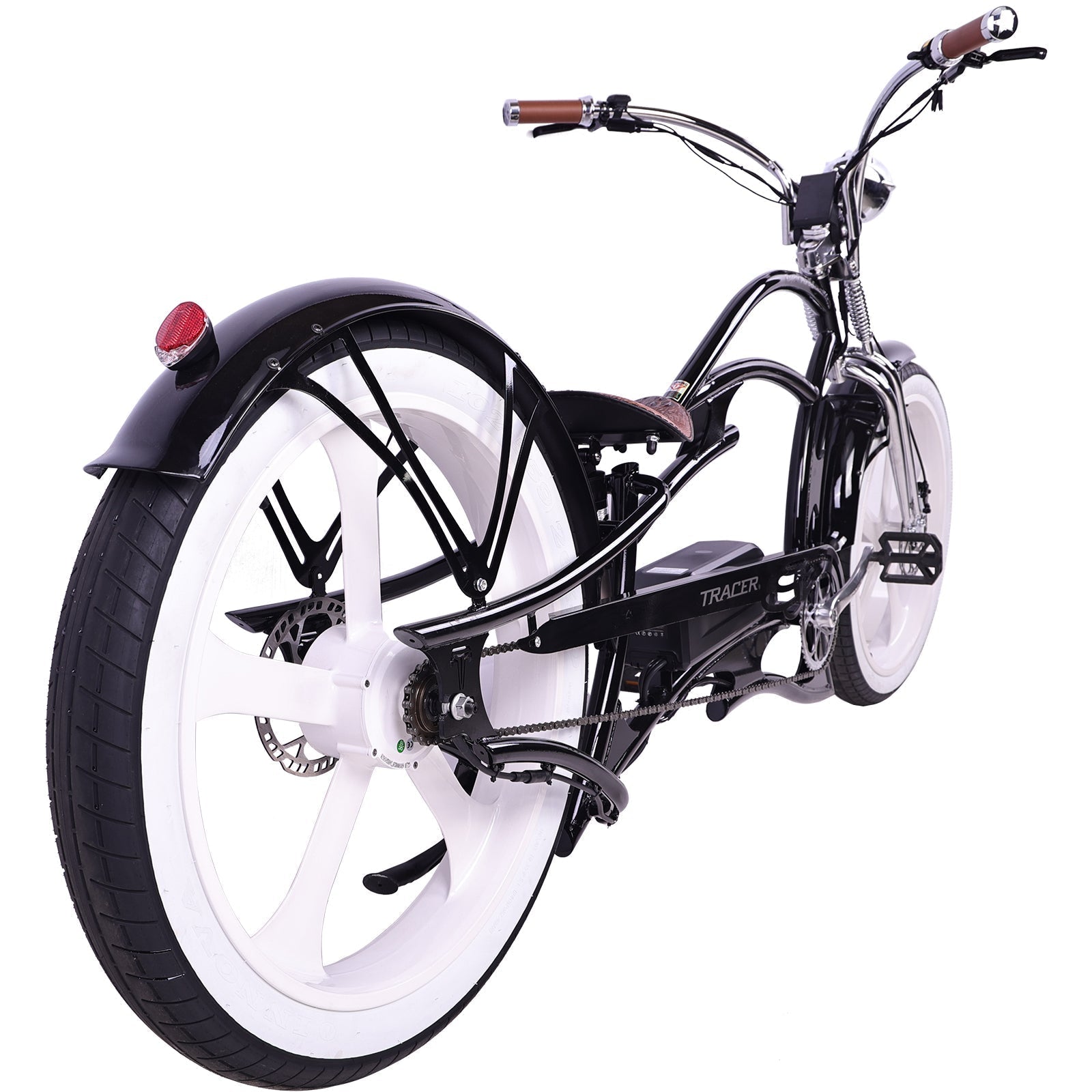 Tracer 800W 48V Raptor Pro DS Chopper Stretch Cruiser Fat Tire Electric Bike - EB-MB-RAPTOR PRO DS-WHI/WHI