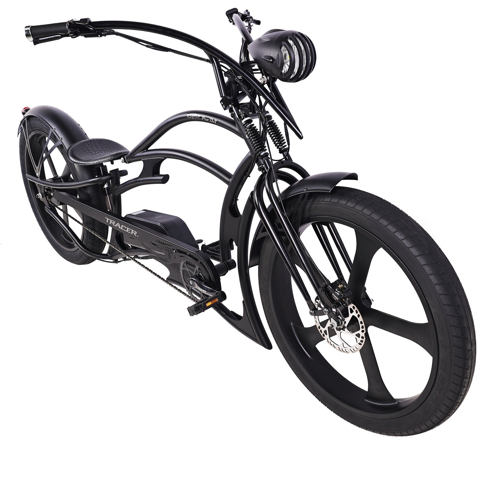 Tracer 800W 48V Raptor Pro DS Chopper Stretch Cruiser Fat Tire Electric Bike - EB-MB-RAPTOR PRO DS-WHI/WHI