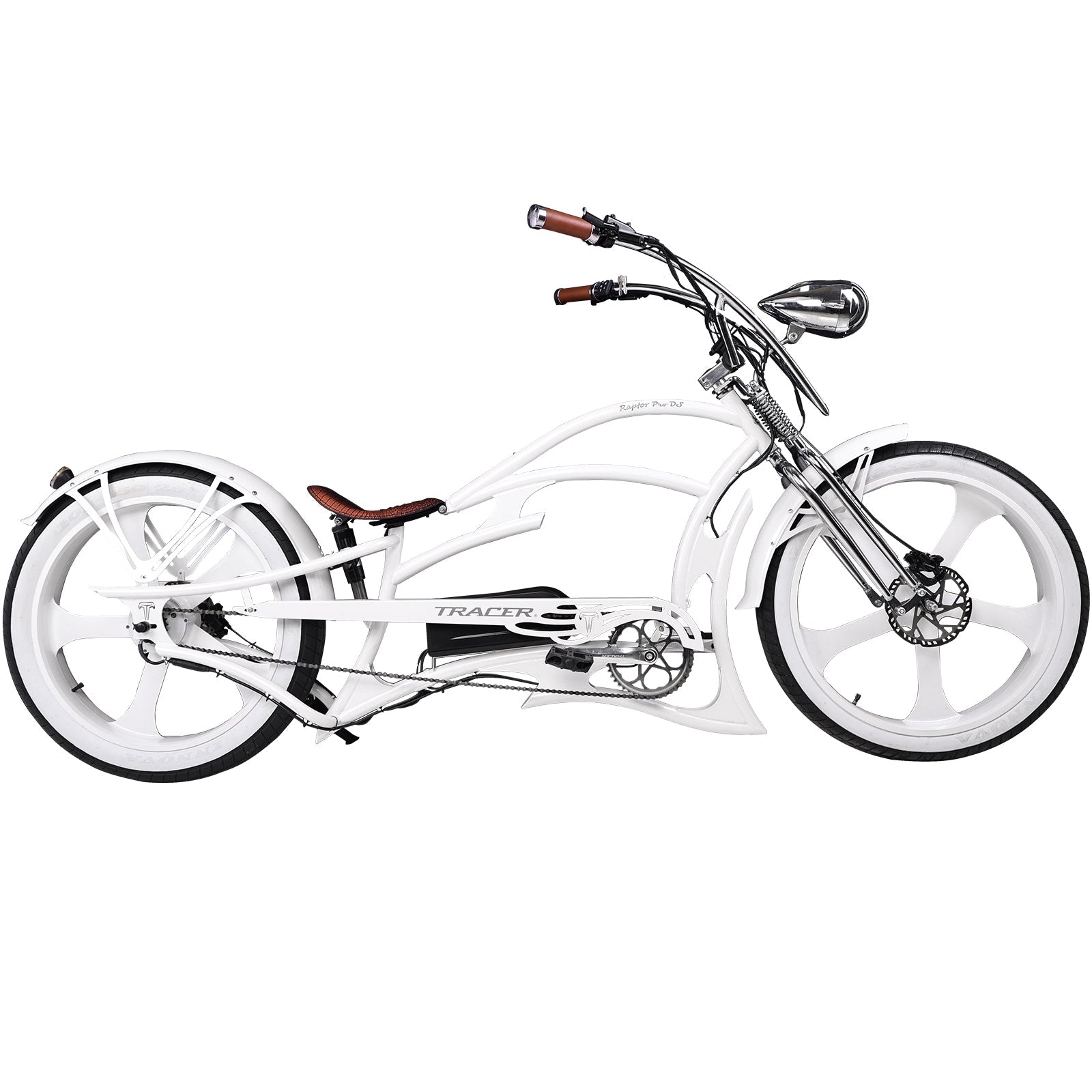 Tracer 800W 48V Raptor Pro DS Chopper Stretch Cruiser Fat Tire Electric Bike - EB-MB-RAPTOR PRO DS-WHI/WHI