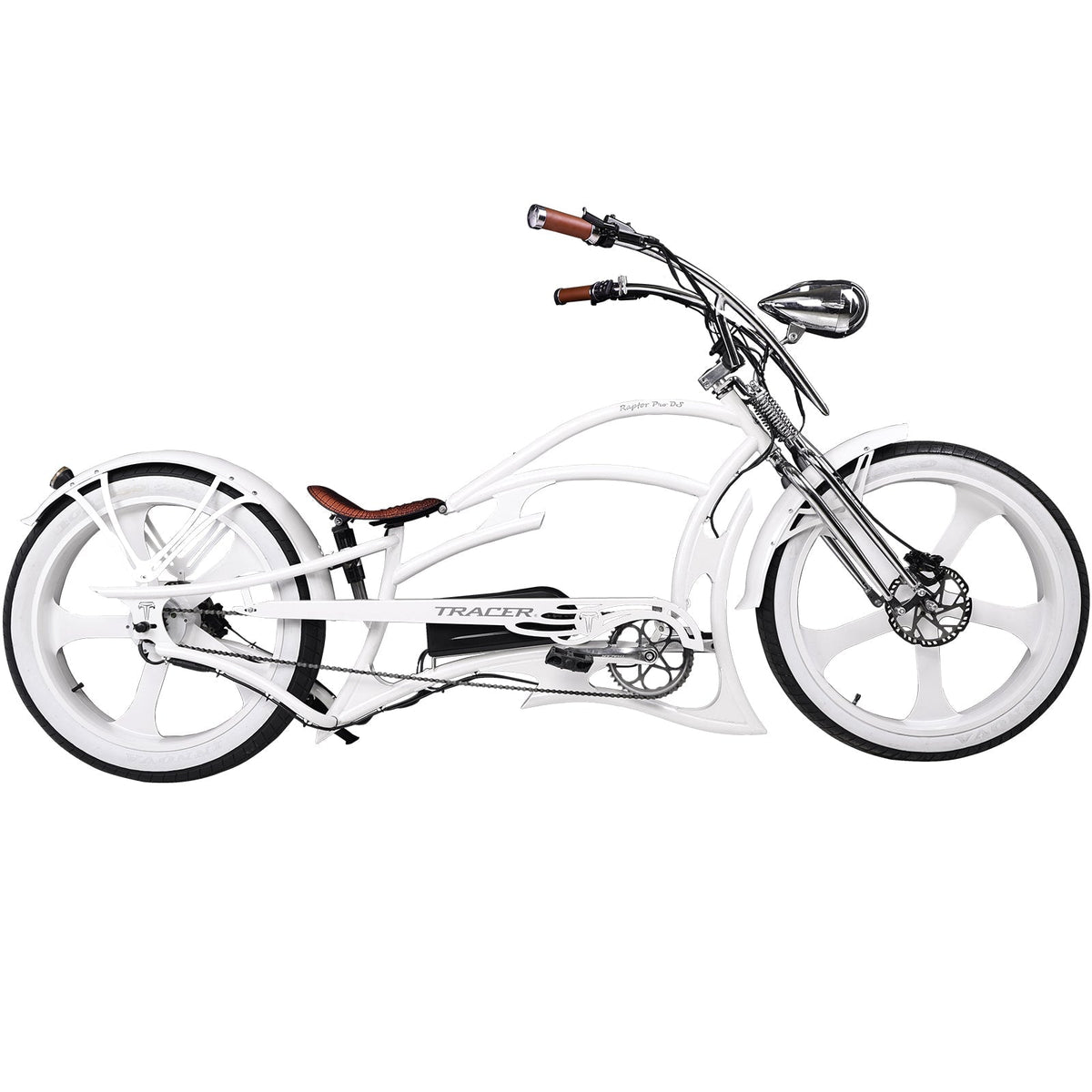 Tracer 800W 48V Raptor Pro DS Chopper Stretch Cruiser Fat Tire Electric Bike - EB-MB-RAPTOR PRO DS-WHI/WHI