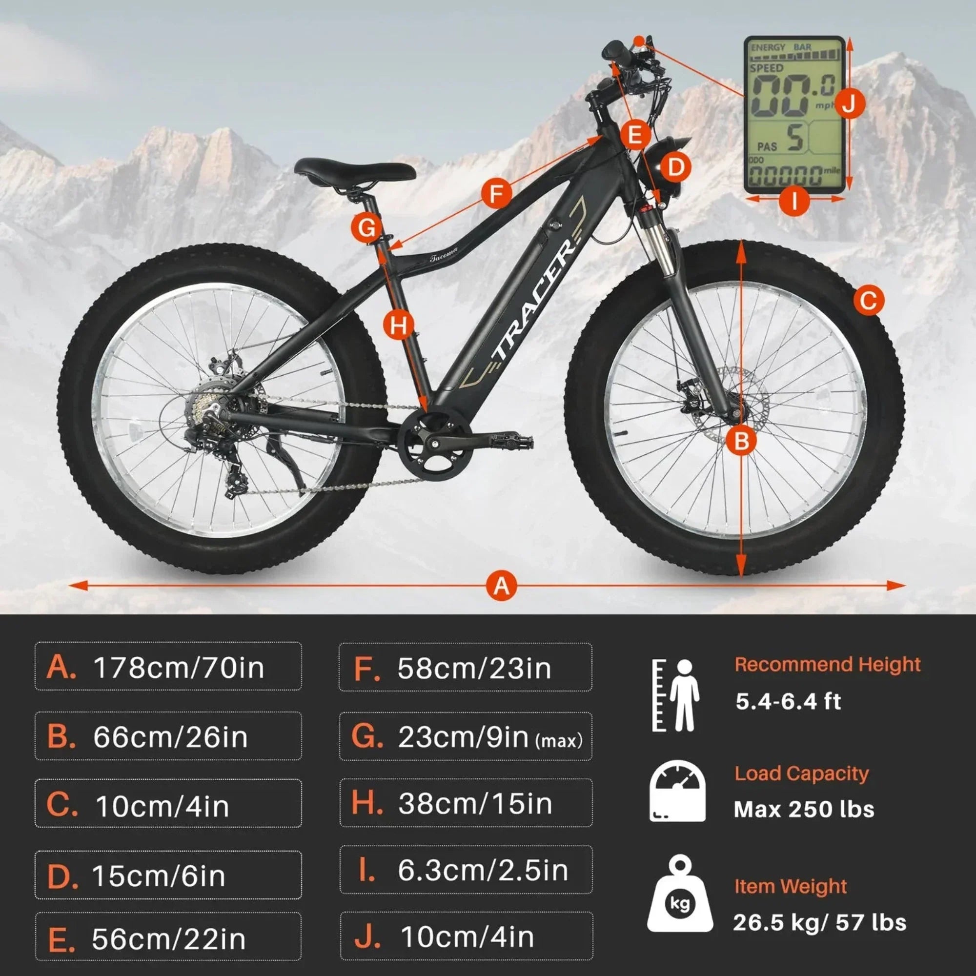 Tracer 800W 26" Tacoma Fat Tire Electric Bike - MB-EB-TACOMA-BK/PLS