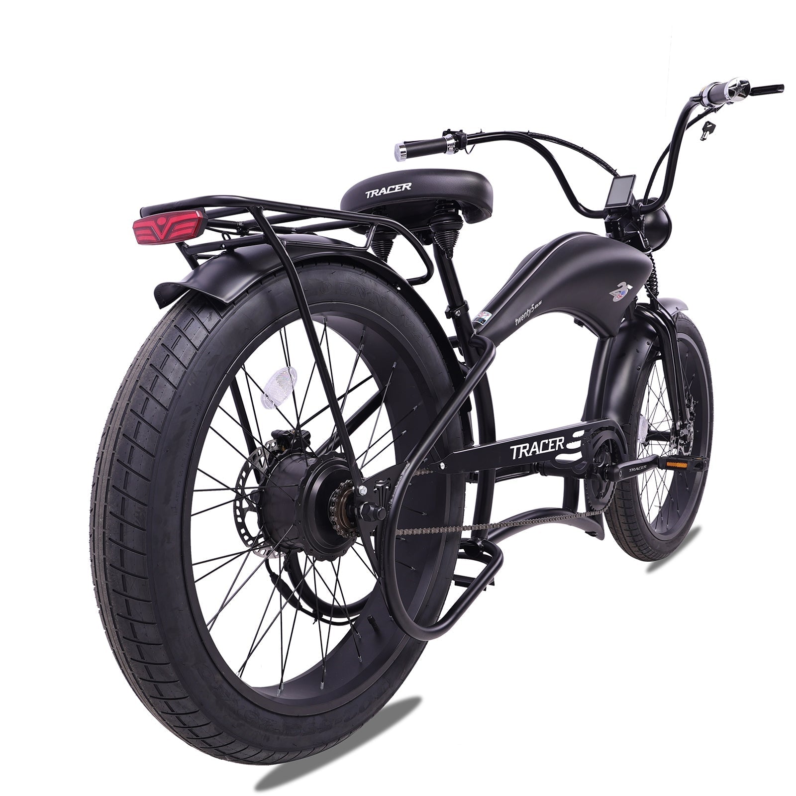Tracer 800W Twenty5 Chopper Stretch Cruiser Electric Bike - MB-EB-T5-800-DS-BLK