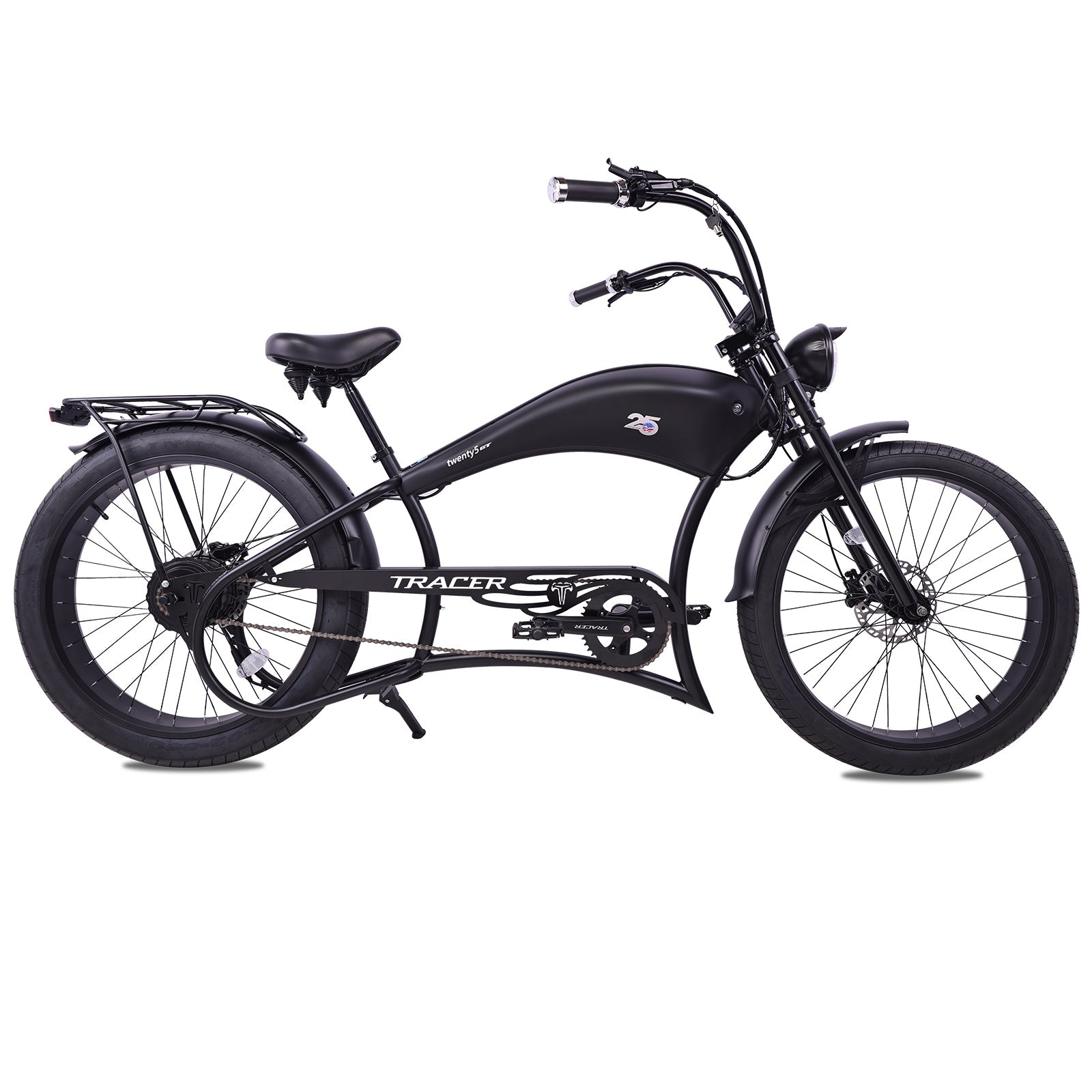 Tracer 800W Twenty5 Chopper Stretch Cruiser Electric Bike - MB-EB-T5-800-DS-BLK