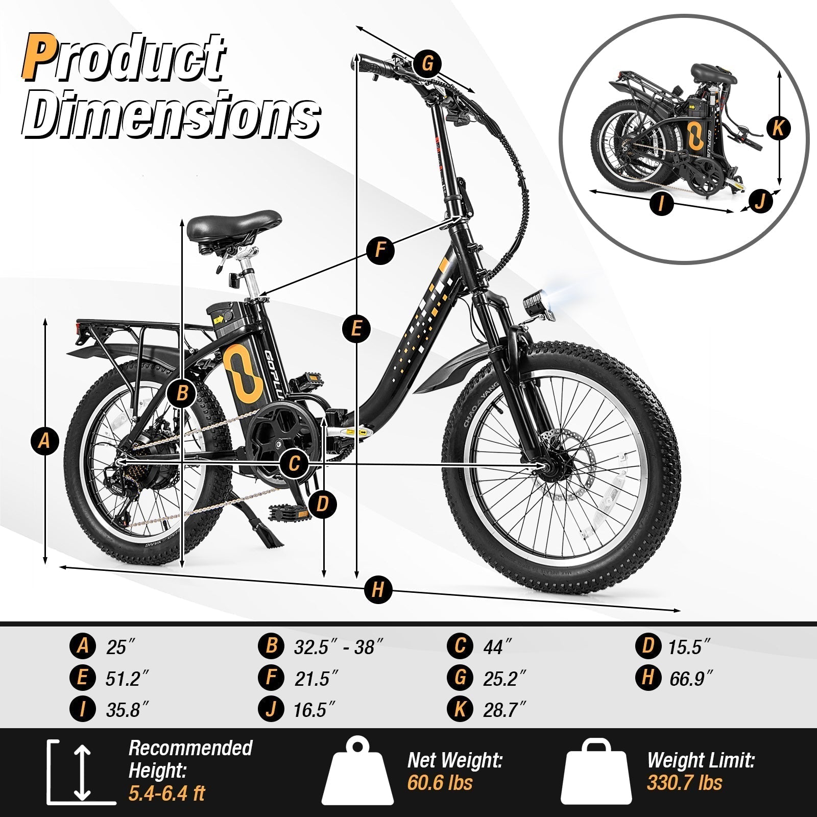 Costway Folding Electric Bike with 20" Fat Tires 750W 30 MPH 44 Mile Range New - SP38245US