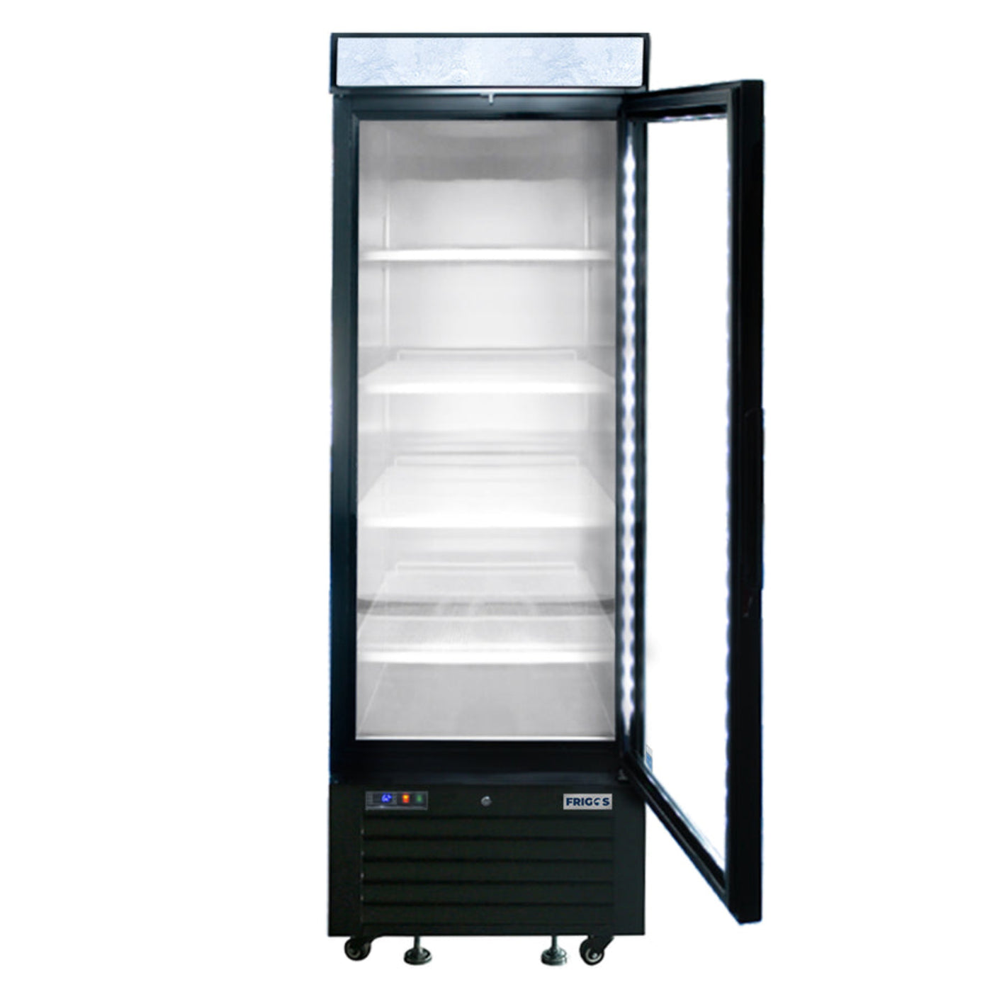Frigos FGA-MGDR-1D-24-LHT 24" One Hinged Glass Door Black Steel Exterior Merchandiser Cooler 8 Cu. Ft. - FGA-MGDR-1D-24-LHT
