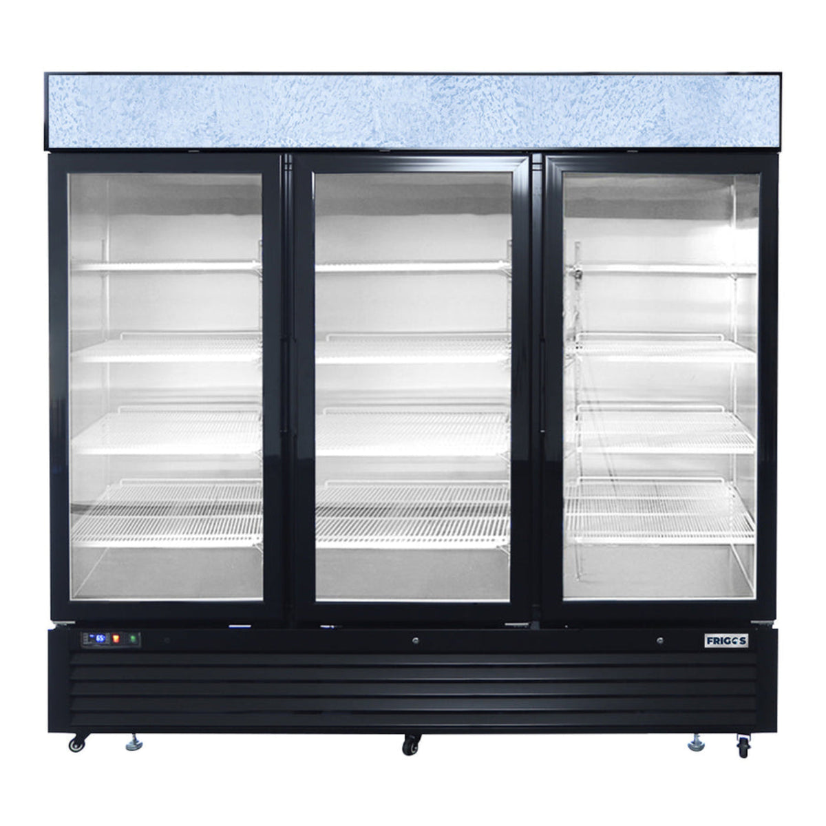 Frigos FGA-MGDR-3D-82 82" Three Hinged Glass Door Black Steel Exterior Merchandiser Cooler 69.54 Cu. Ft. - FGA-MGDR-3D-82