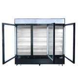 Frigos FGA-MGDR-3D-82 82" Three Hinged Glass Door Black Steel Exterior Merchandiser Cooler 69.54 Cu. Ft. - FGA-MGDR-3D-82