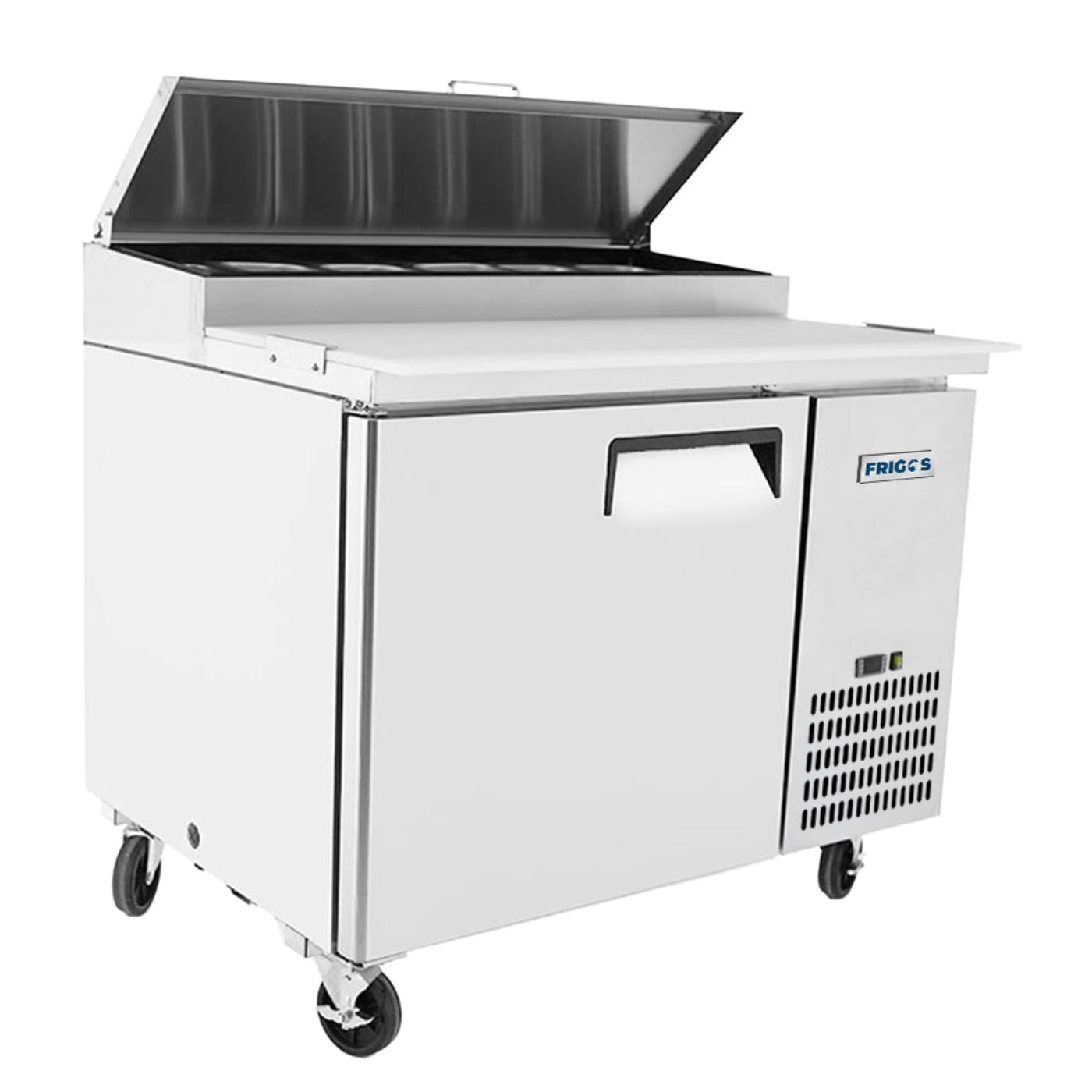 Frigos FGA-PZPT-1D-44 44" One Solid Door Refrigerated Pizza Prep Table (6) 1/3 size pans - FGA-PZPT-1D-44