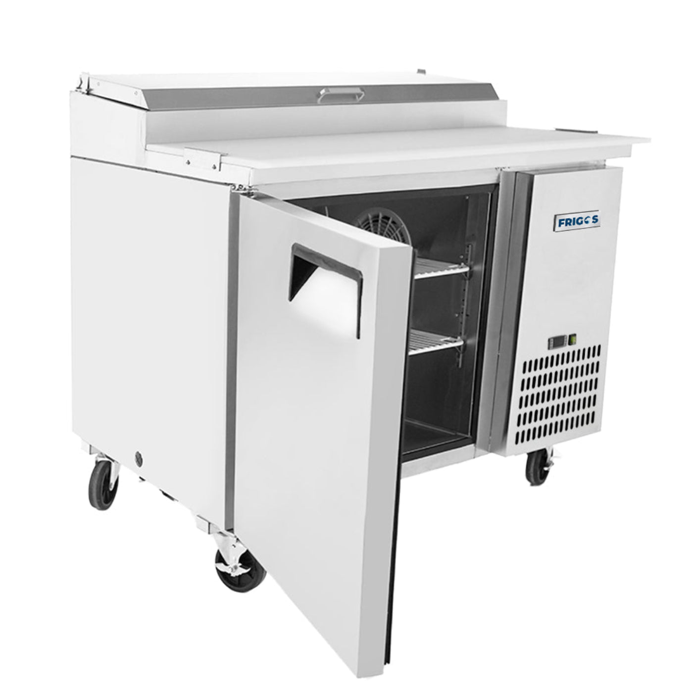 Frigos FGA-PZPT-1D-44 44" One Solid Door Refrigerated Pizza Prep Table (6) 1/3 size pans - FGA-PZPT-1D-44