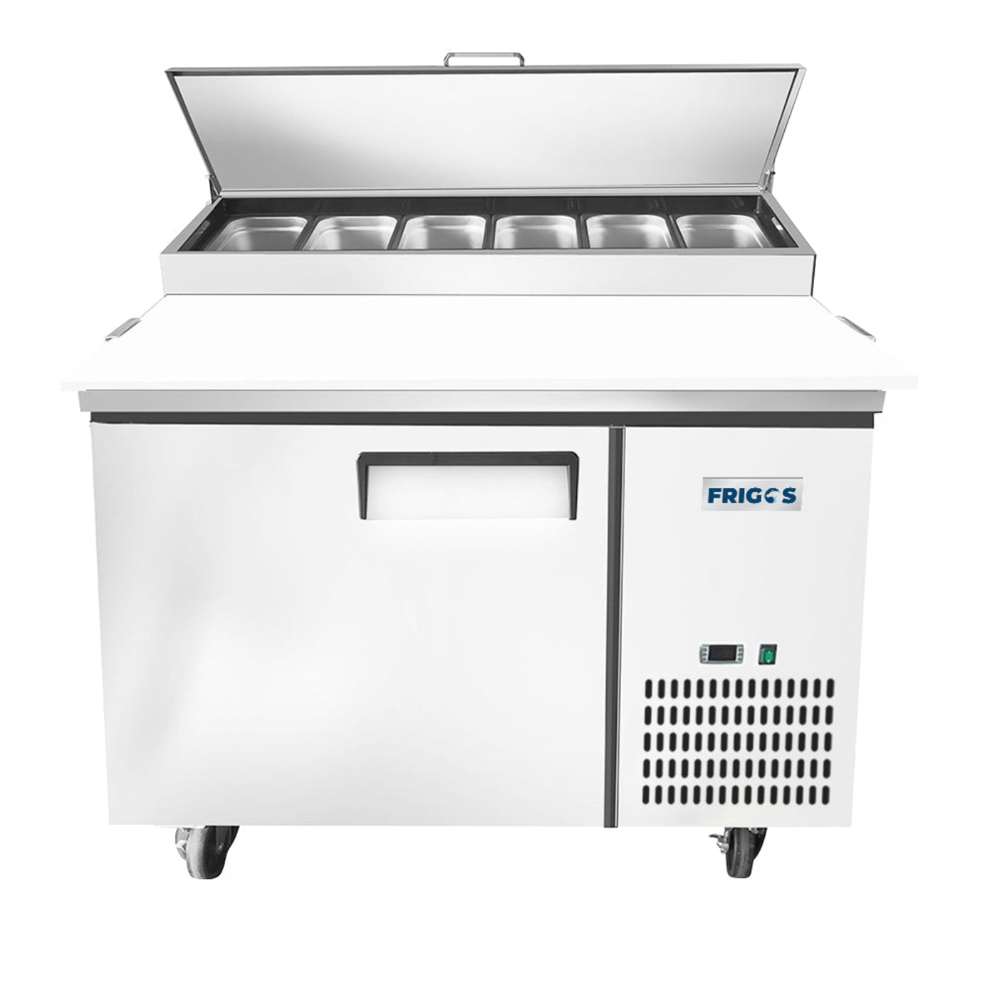 Frigos FGA-PZPT-1D-44 44" One Solid Door Refrigerated Pizza Prep Table (6) 1/3 size pans - FGA-PZPT-1D-44