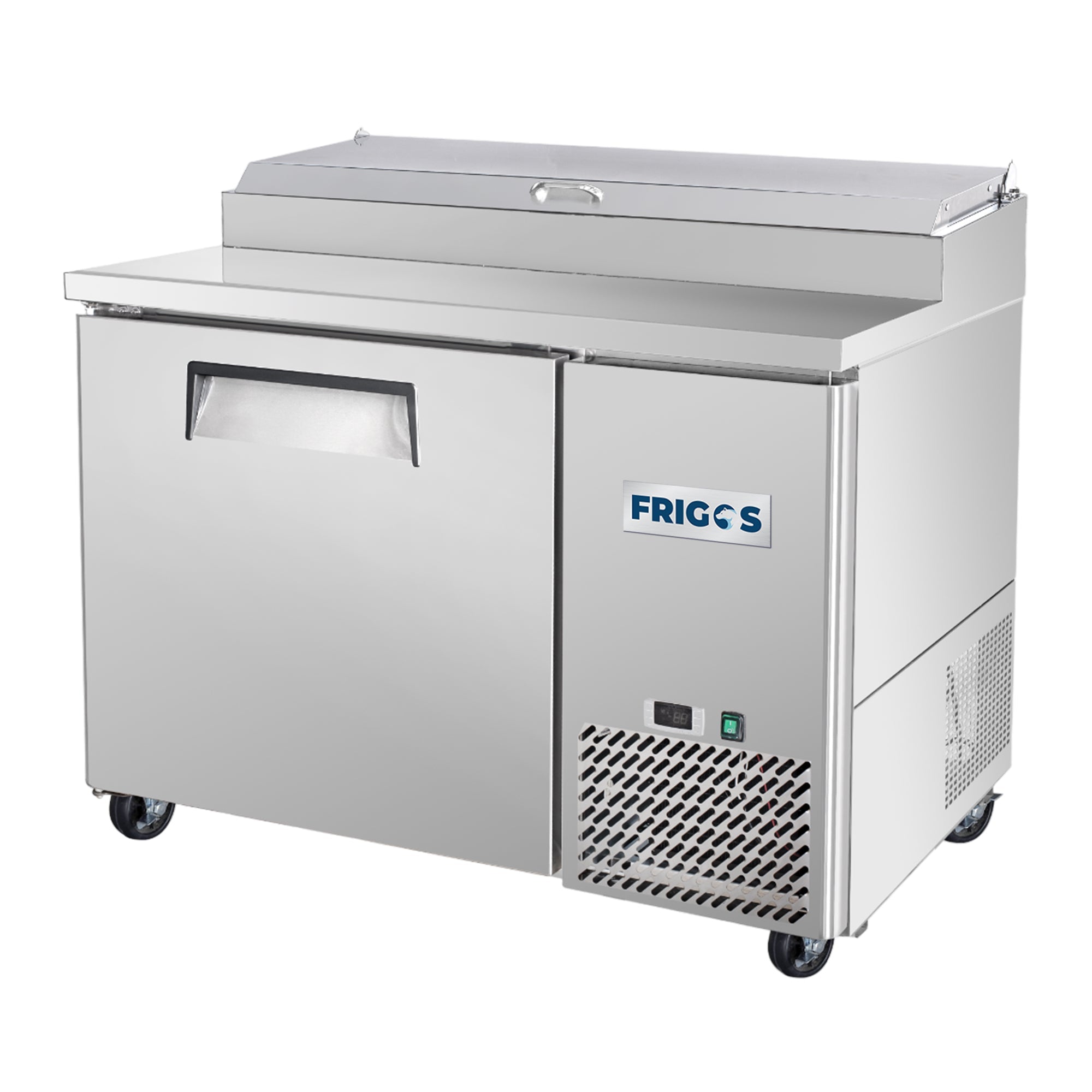 Frigos Pizza Prep Table Refrigerator 44" Width 1 Door Frigos FG-PZPT-44 with Aluminum Interior with 304 Stainless Steel Floor - FG-PZPT-44