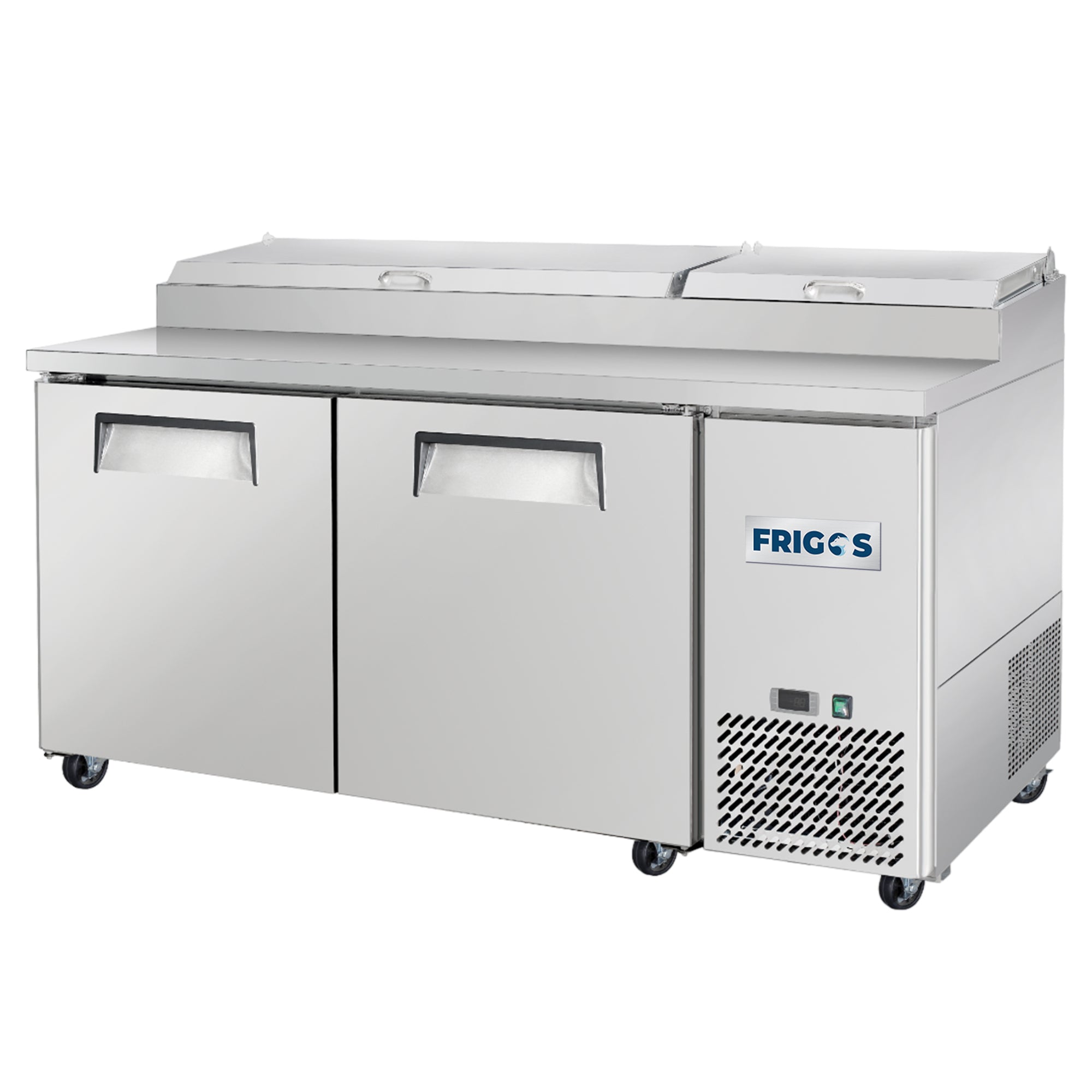 Frigos Pizza Prep Table Refrigerator 67" Width 2 Door Frigos FG-PZPT-67 with Aluminum Interior with 304 Stainless Steel Floor - FG-PZPT-67