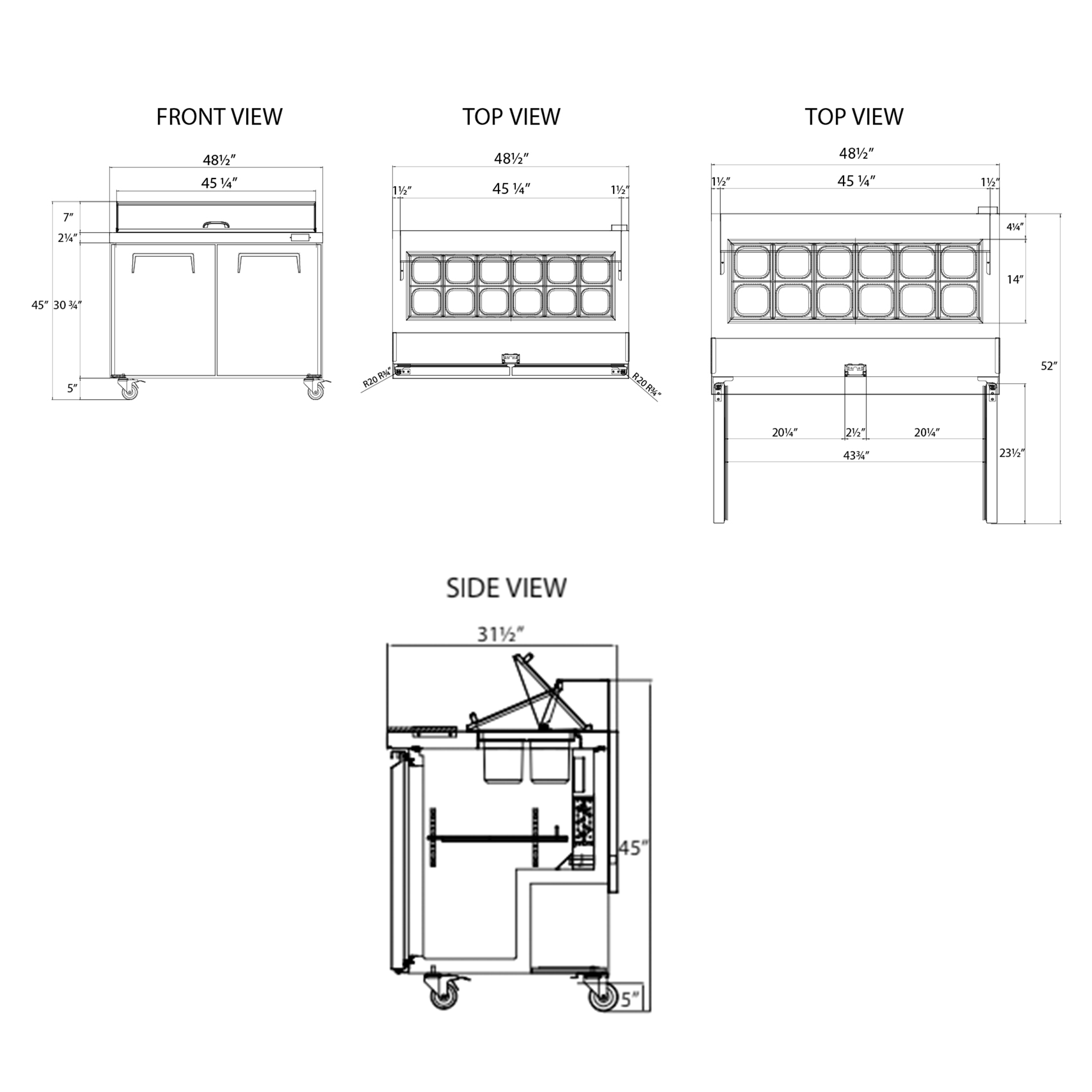 Frigos 48" Sandwich Prep Table Refrigerator, 2 Doors, Stainless Steel Floor - FG-SWPT-48