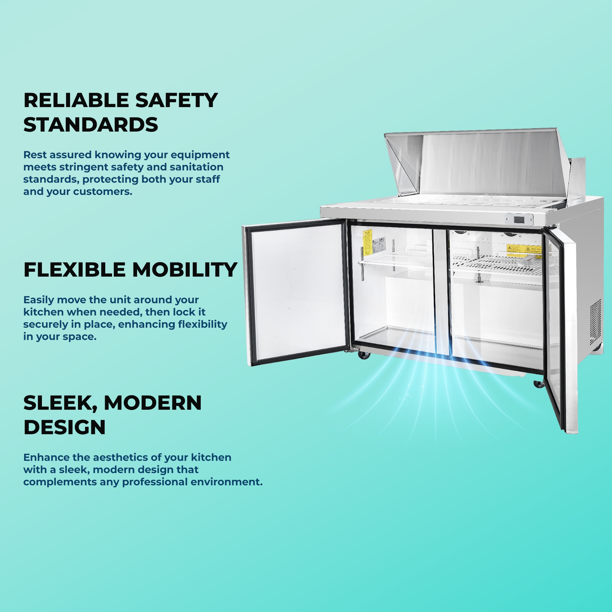 Frigos 60" Sandwich Prep Table Refrigerator, 2 Doors, Stainless Steel Floor