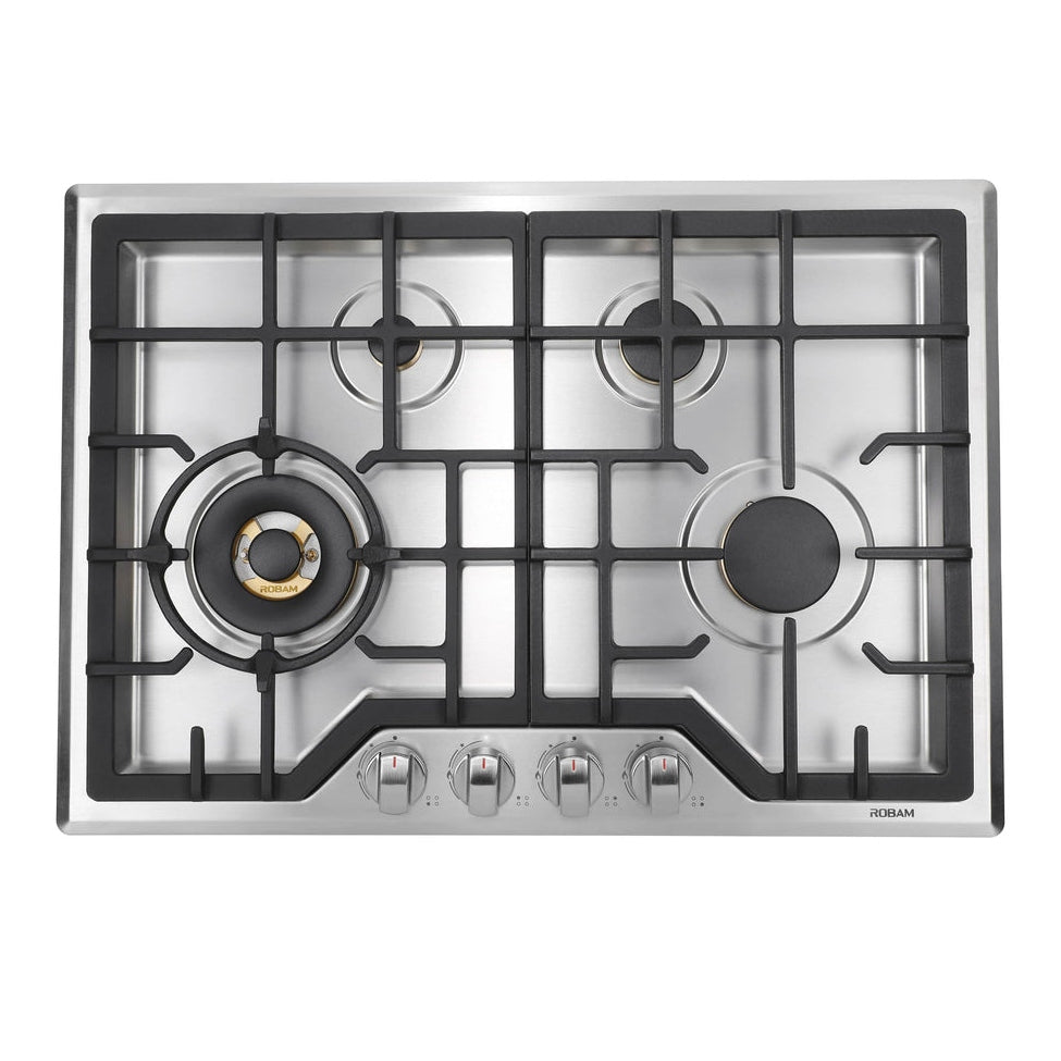 ROBAM 5-Piece Appliance Package - 30-Inch 4 Burners Gas Cooktop, Under Cabinet/Wall Mounted Range Hood, Dishwasher, Wall Oven, and Steam Combi Oven in Stainless Steel - AP5-G413-A671