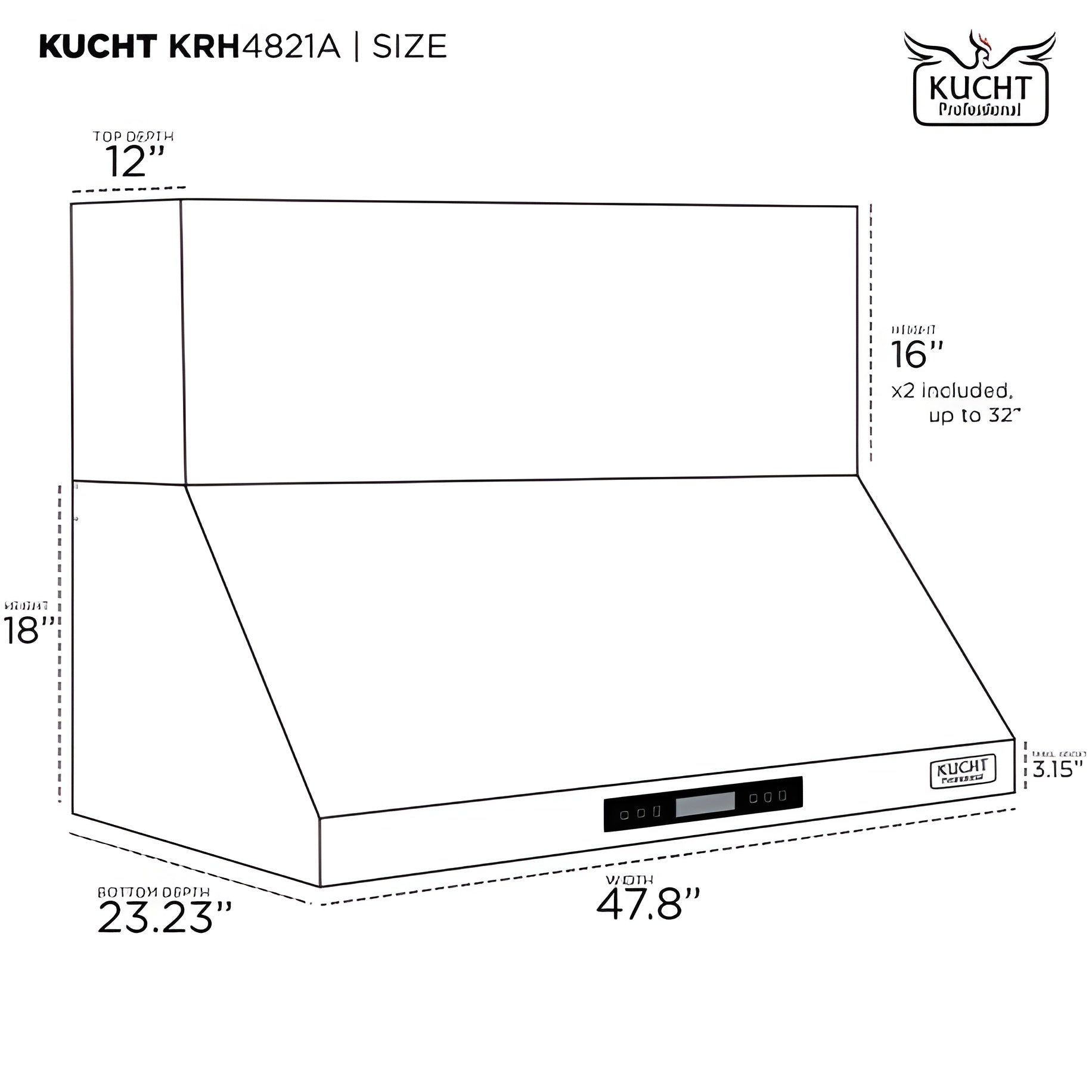Kucht Professional 48" Wall Mount Range Hood 1,200 CFM in Titanium Stainless Steel - KRH483A-C
