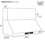 Kucht Professional 48" Wall Mount Range Hood 1,200 CFM in Titanium Stainless Steel - KRH483A-C