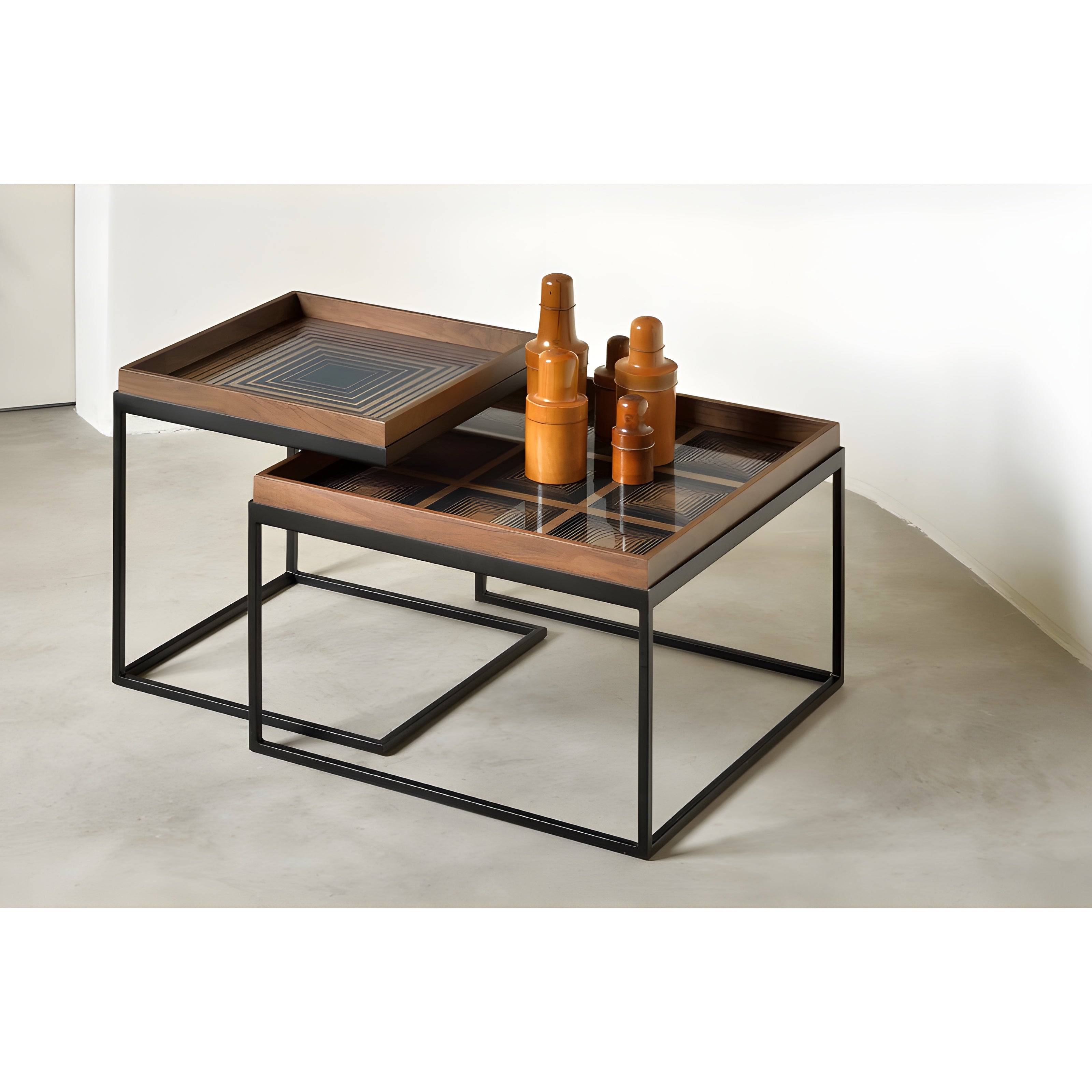 Ethnicraft Square Tray Coffee Table Set - ETH-20791