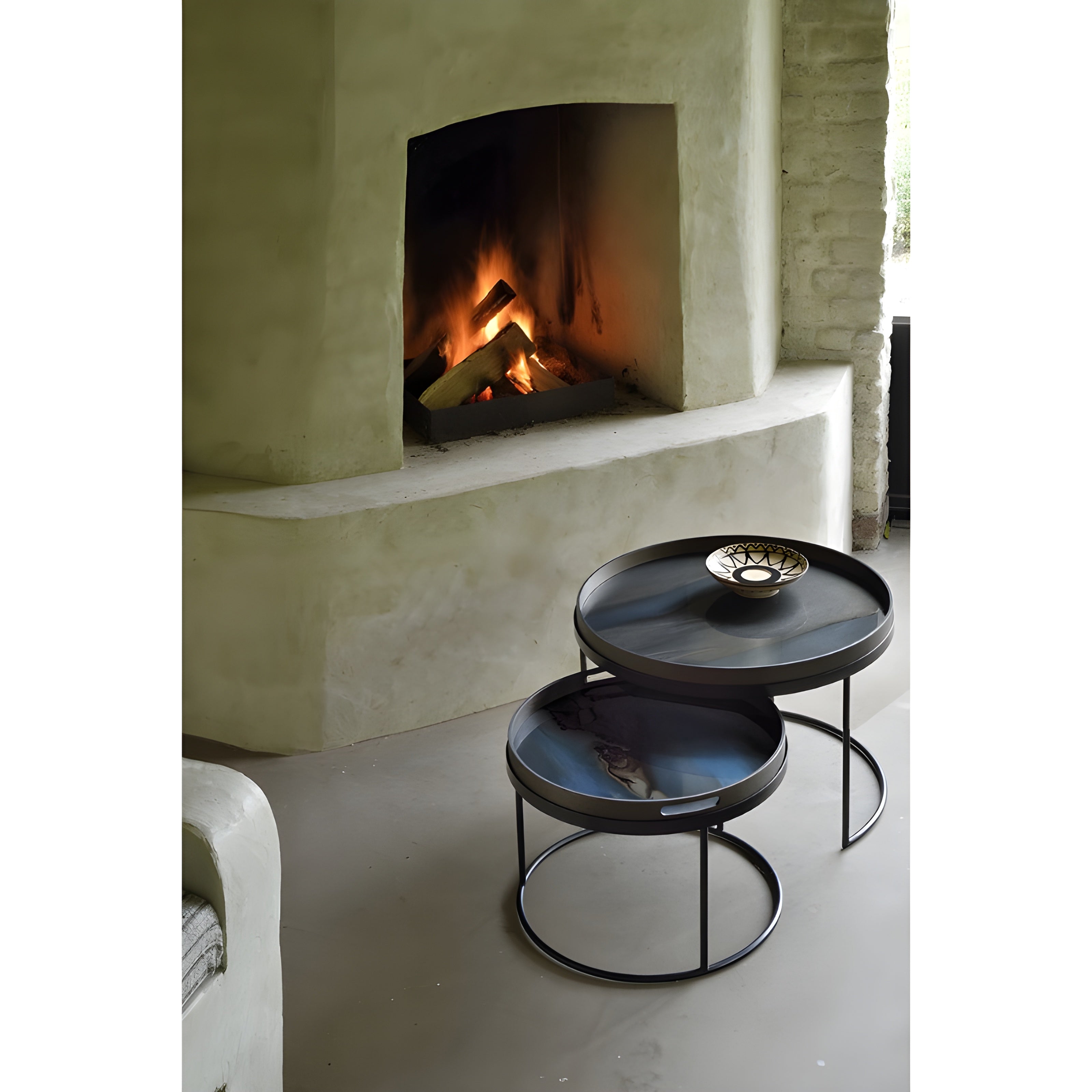 Ethnicraft Round Tray Coffee Table Set - ETH-20726