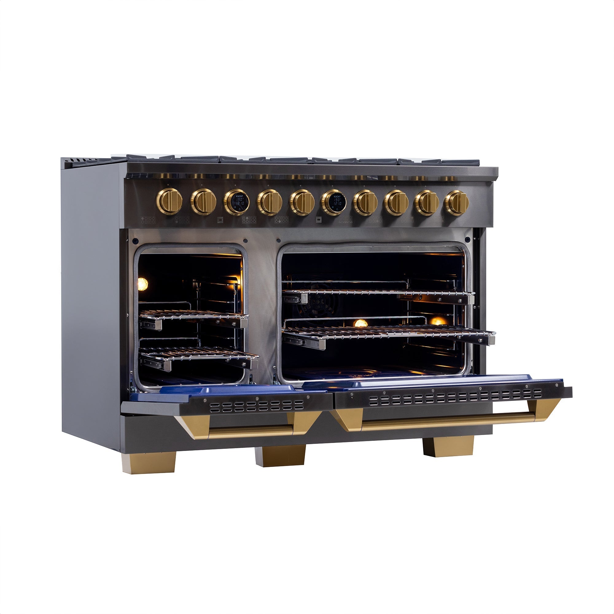 Kucht 48" 8 Burner Double Oven Natural Gas Dual Fuel Range in Titanium Stainless Steel with Digital Thermo - KXD48stat