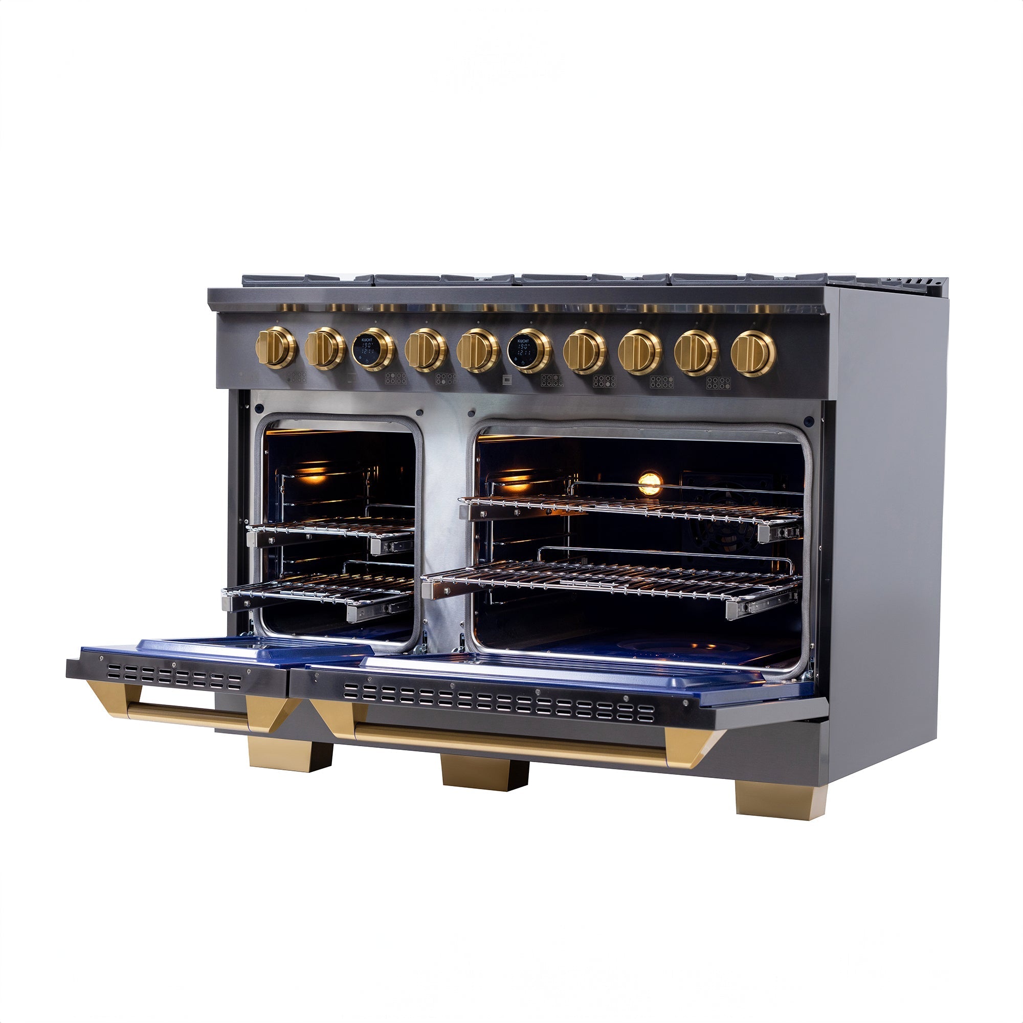 Kucht 48" 8 Burner Double Oven Natural Gas Dual Fuel Range in Titanium Stainless Steel with Digital Thermo - KXD48stat
