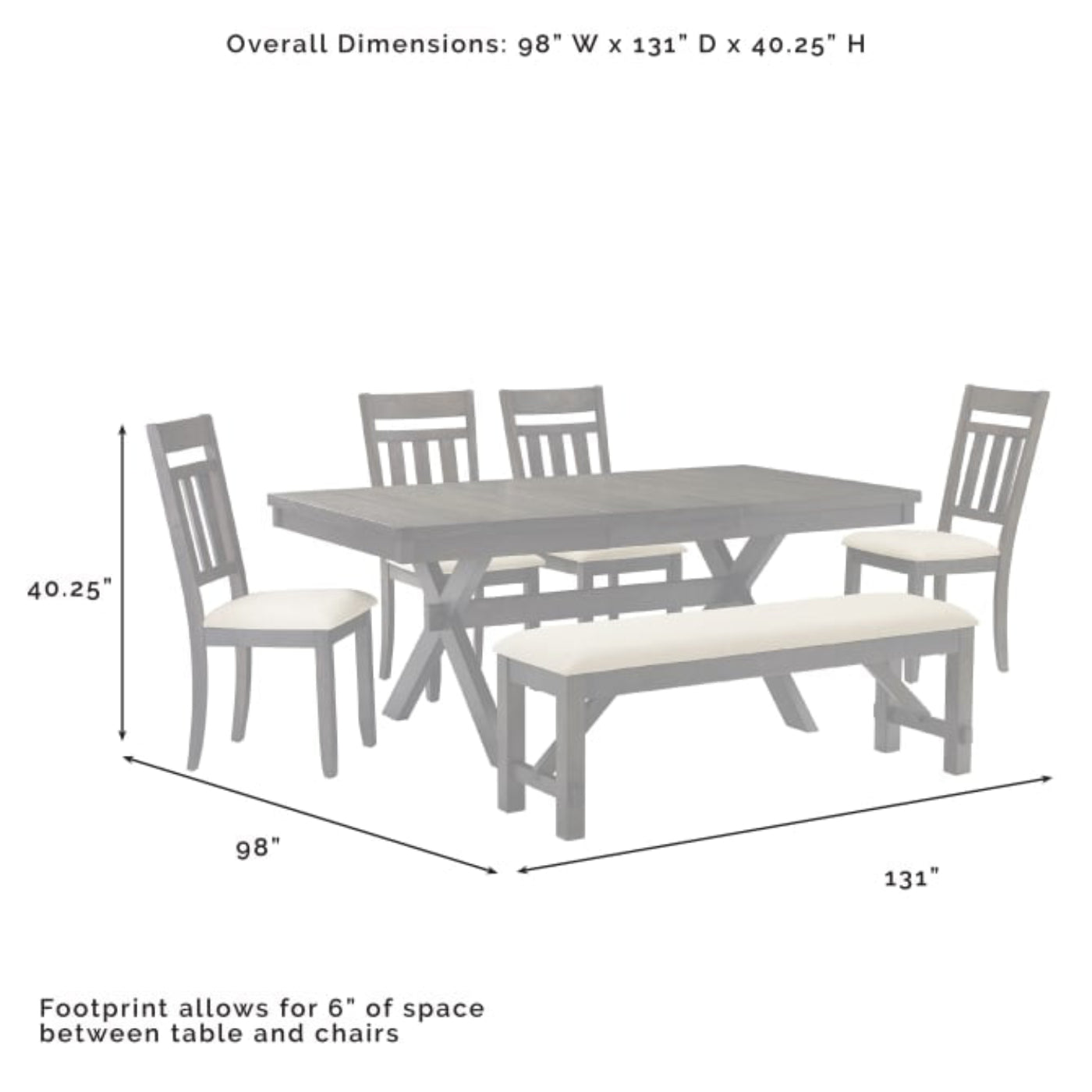 Crosley Hayden 98 Inch 6pc Dining Set Slate - KF13028SL