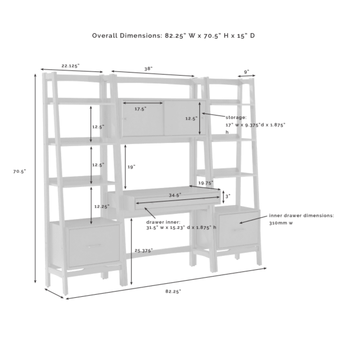 Crosley Landon 82.25 Inch 3pc Desk And Etagere Set - KF13041AC