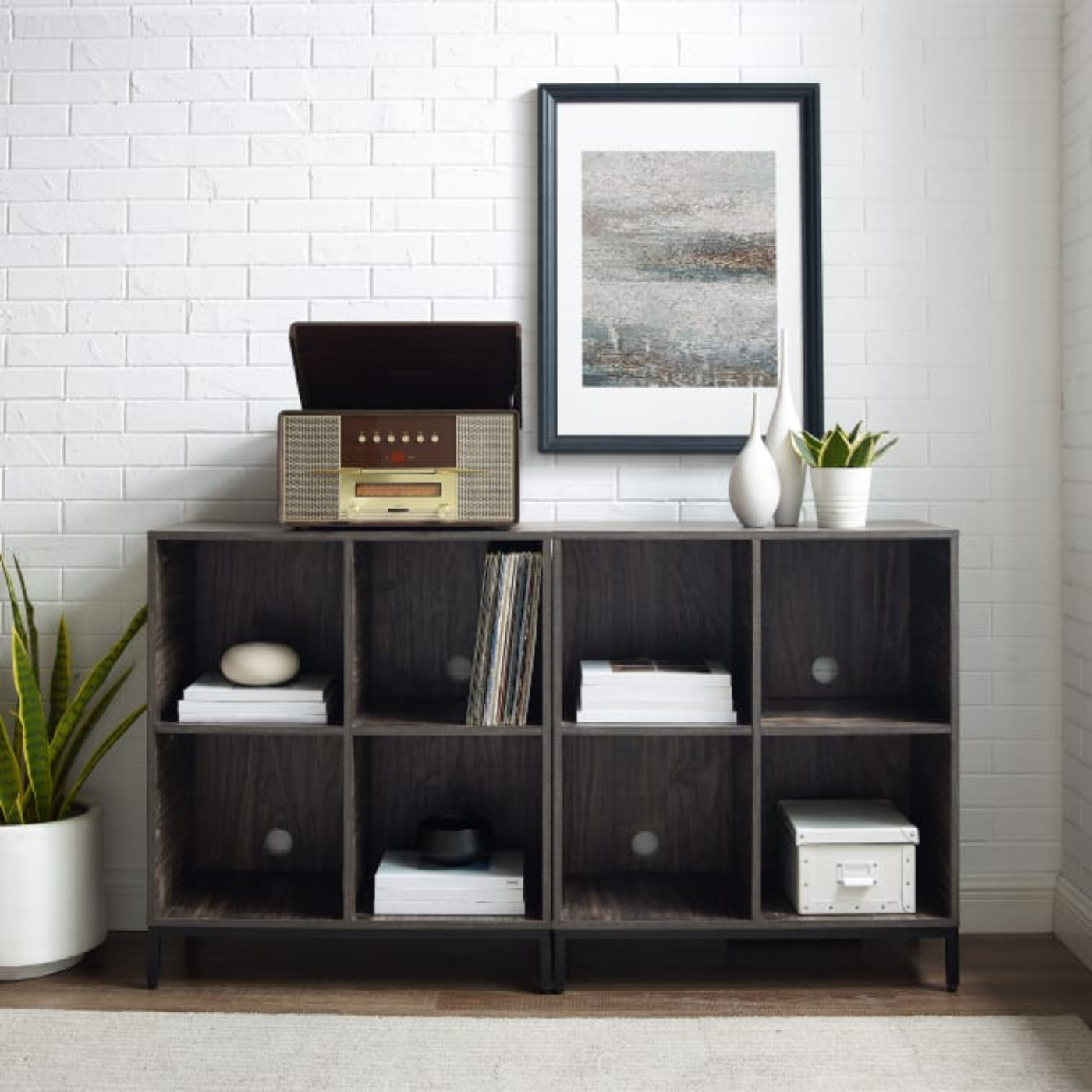 Crosley Jacobsen 57 Inch 2pc Record Storage Cube Bookcase Set - KF13059BR