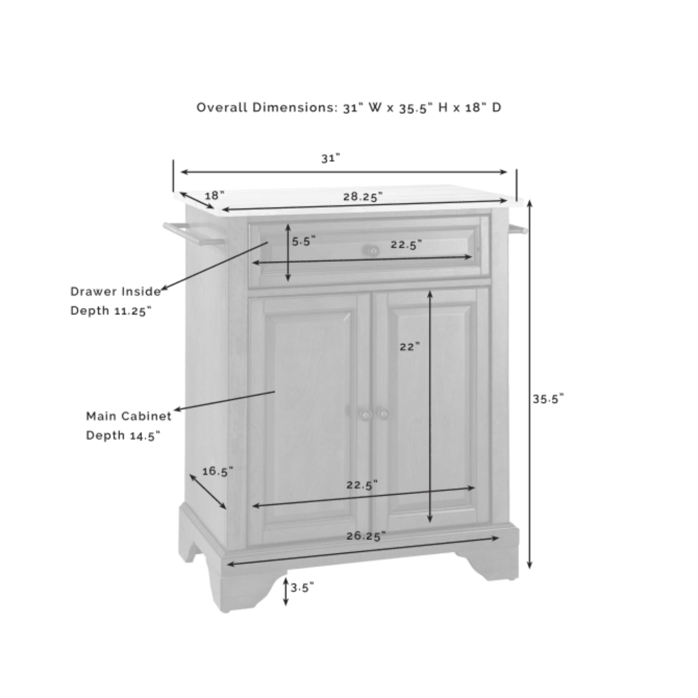 Crosley Lafayette 31 Inch Granite Top Portable Kitchen Island/Cart - KF30020B