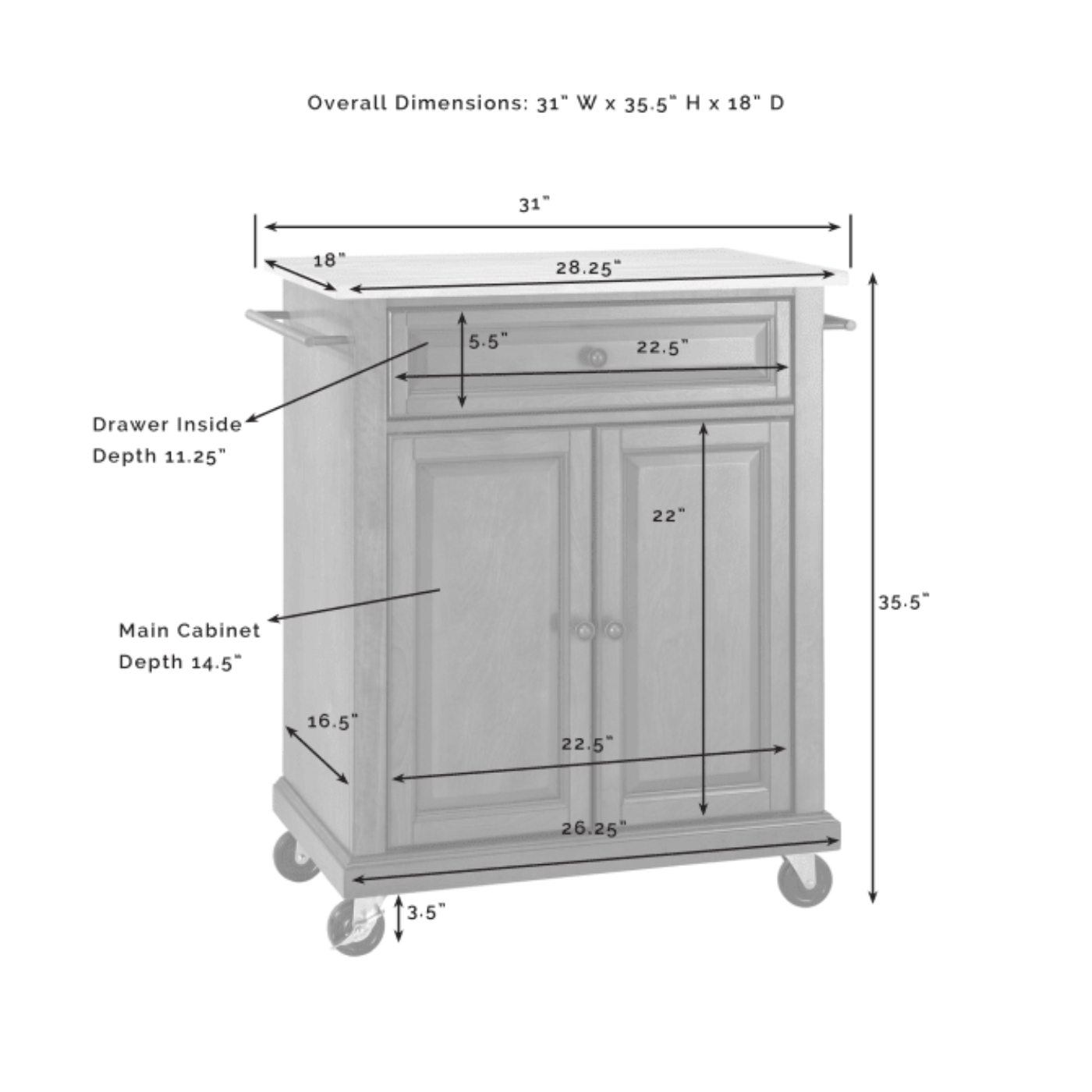 Crosley Compact 31 Inch Granite Top Kitchen Cart -  KF30020E
