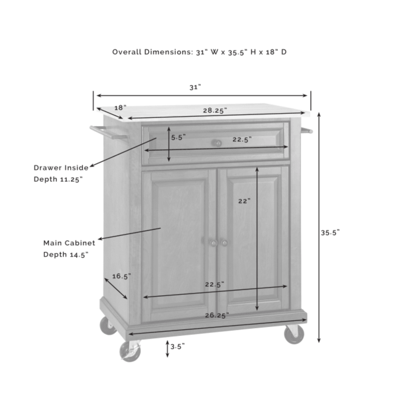 Crosley Compact  31 Inch Wood Top Kitchen Cart -  KF30021E