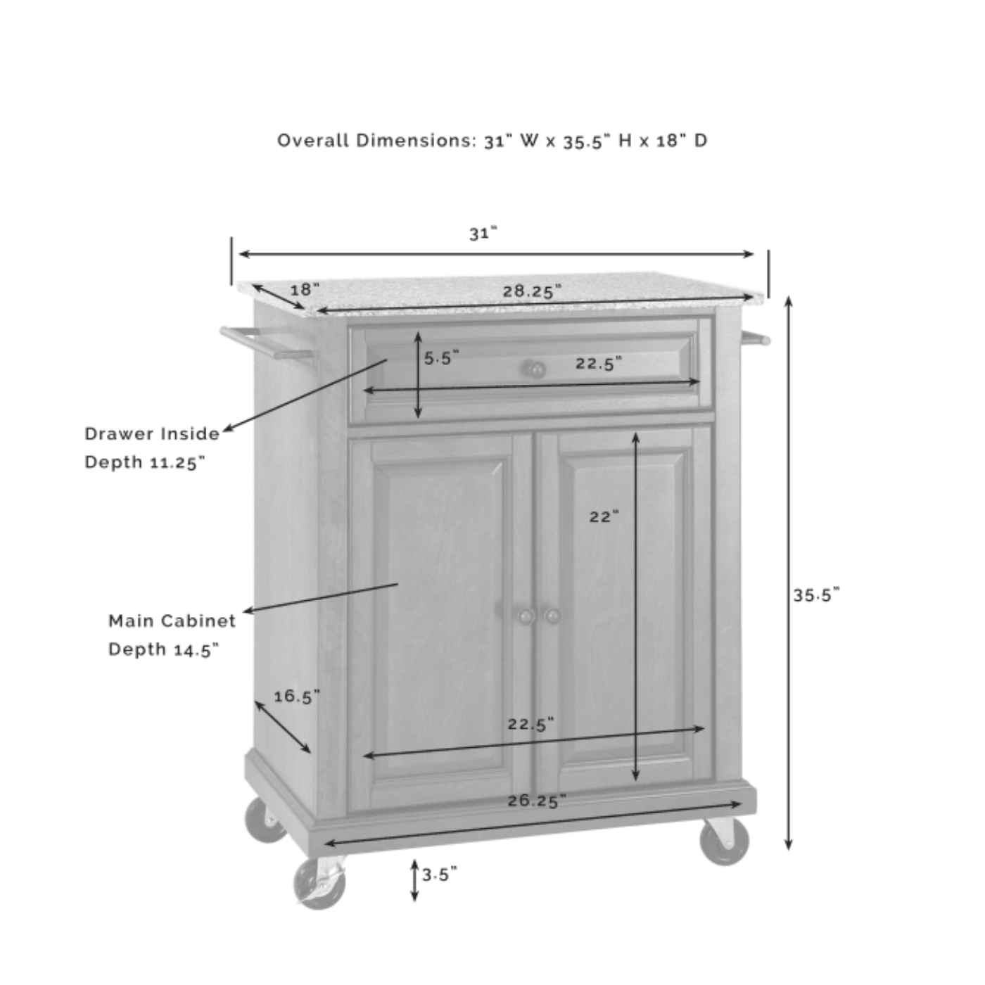 Crosley Compact 31 Inch Granite Top Kitchen Cart -  KF30023E