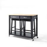 Crosley 43 Inch Wood Top Kitchen Prep Cart W/Uph Saddle Stools - KF300514