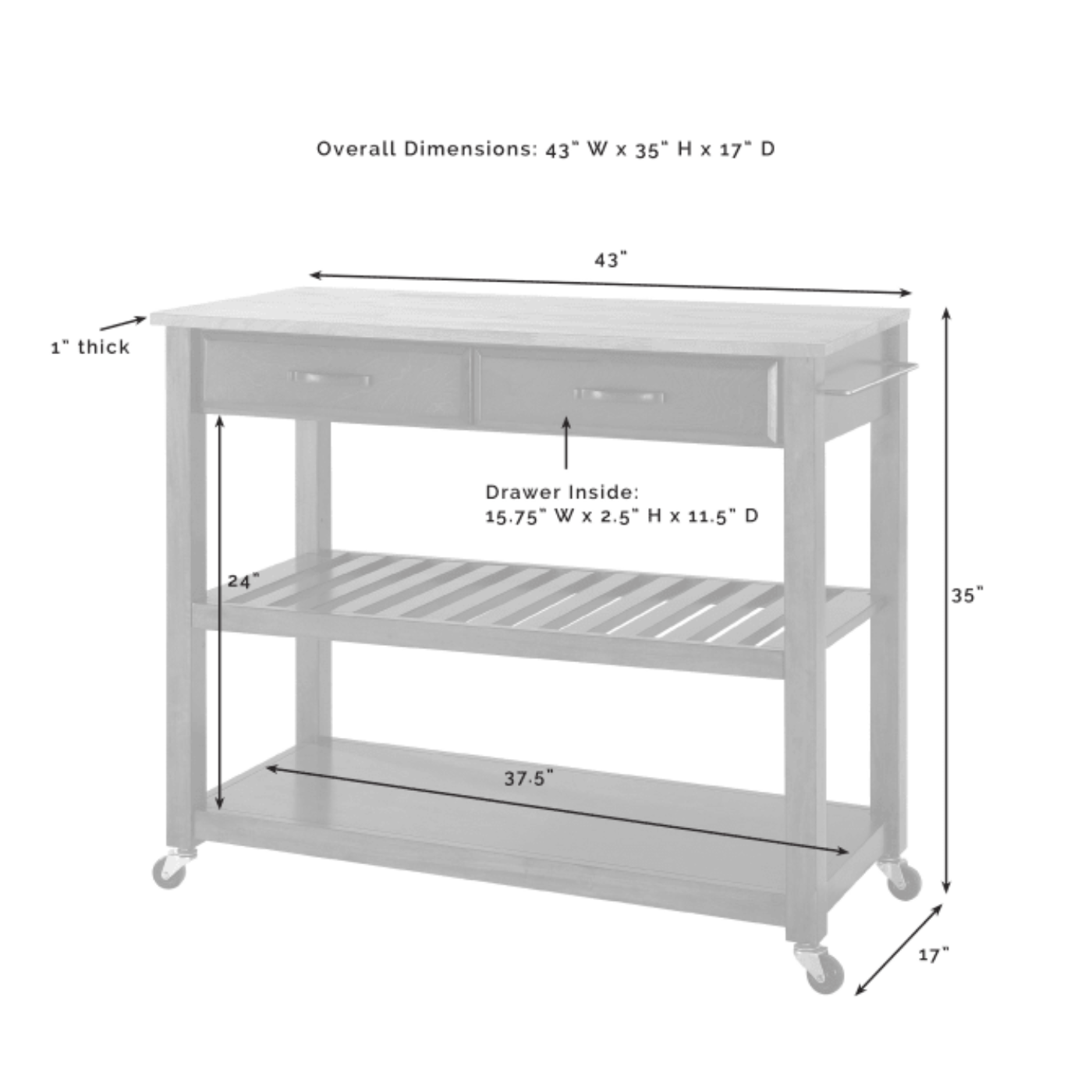 Crosley 43 Inch Wood Top Kitchen Prep Cart - KF30051