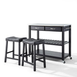Crosley 43 Inch Stainless Steel Top Kitchen Prep Cart W/Uph Saddle Stools - KF300524