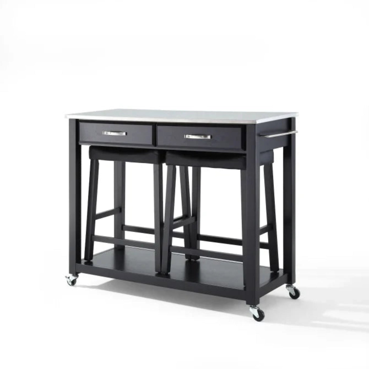 Crosley 43 Inch Stainless Steel Top Kitchen Prep Cart W/Uph Saddle Stools - KF300524