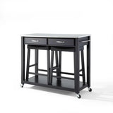 Crosley 43 Inch Stainless Steel Top Kitchen Prep Cart W/Uph Saddle Stools - KF300524