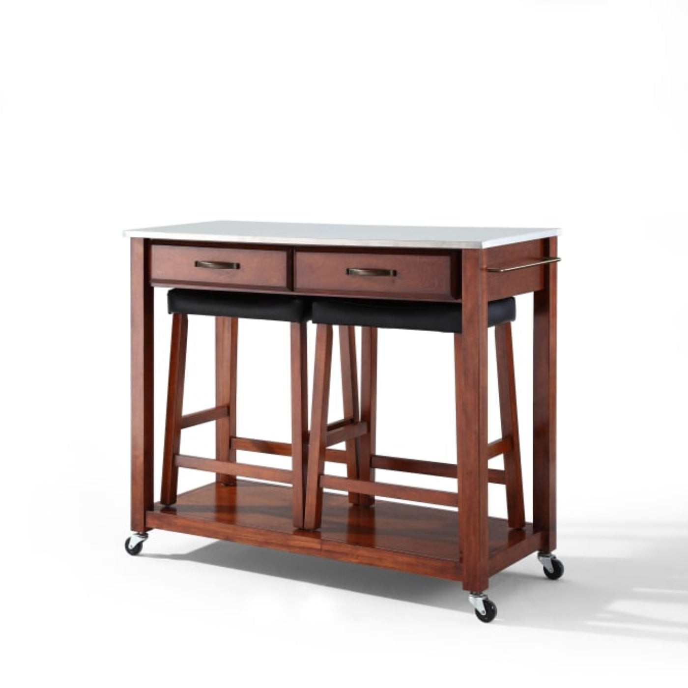 Crosley 43 Inch Stainless Steel Top Kitchen Prep Cart W/Uph Saddle Stools - KF300524
