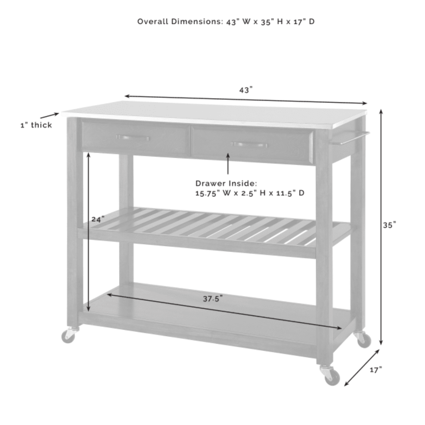 Crosley 43 Inch Stainless Steel Top Kitchen Prep Cart - KF30052