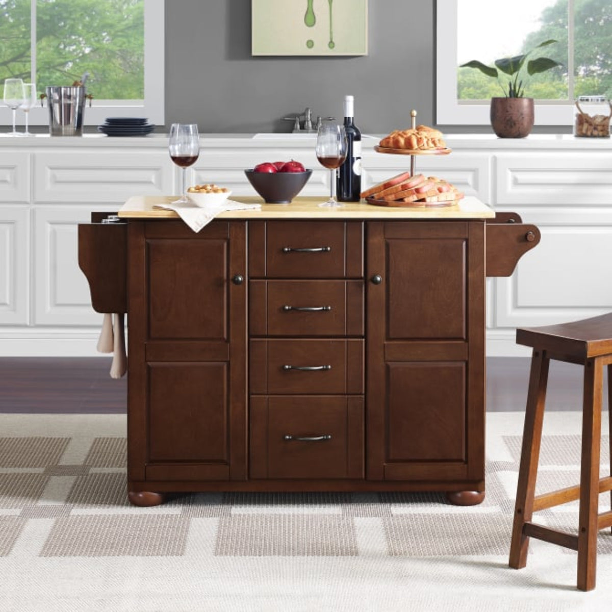 Crosley Eleanor 51.50 Inch Wood Top Kitchen Island Mahogany - KF30171A