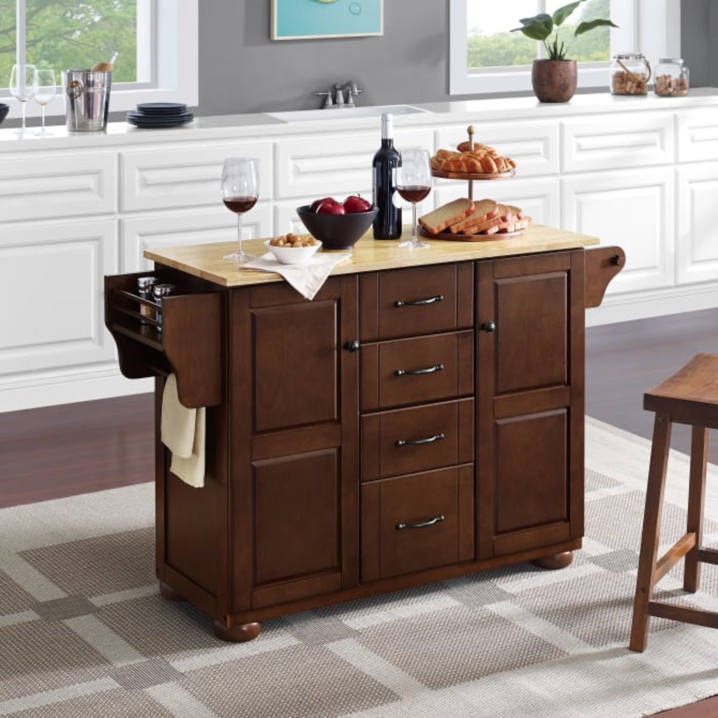 Crosley Eleanor 51.50 Inch Wood Top Kitchen Island Mahogany - KF30171A