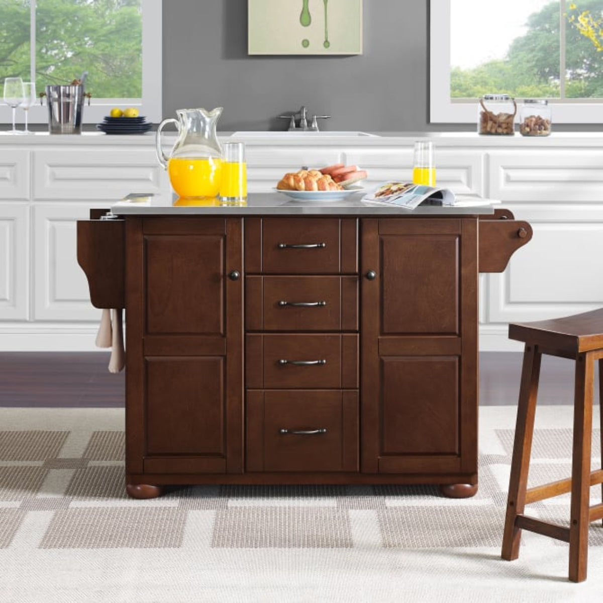 Crosley Eleanor 51.50 Inch Stainless Steel Top Kitchen Island Mahogany -  KF30172A