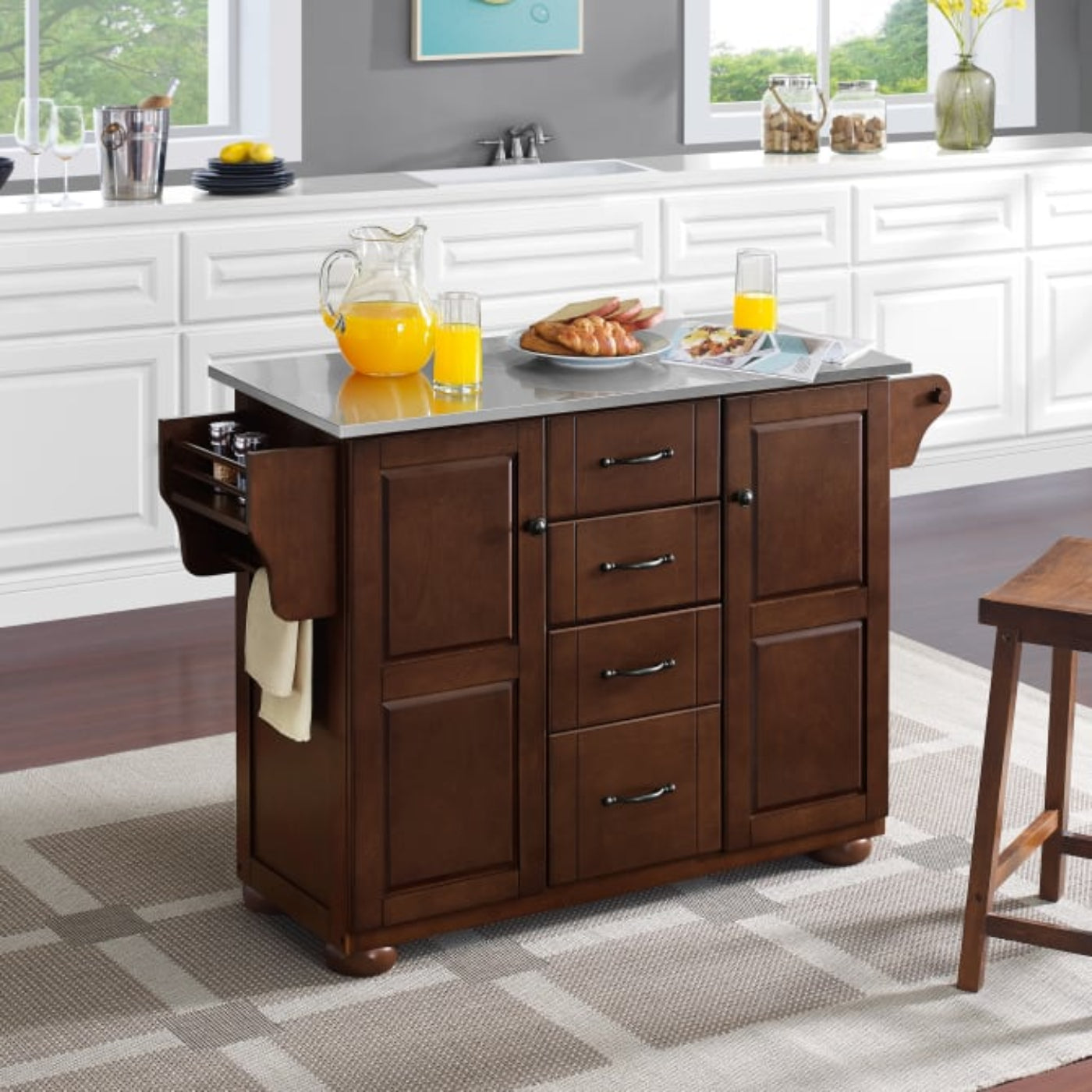 Crosley Eleanor 51.50 Inch Stainless Steel Top Kitchen Island Mahogany -  KF30172A