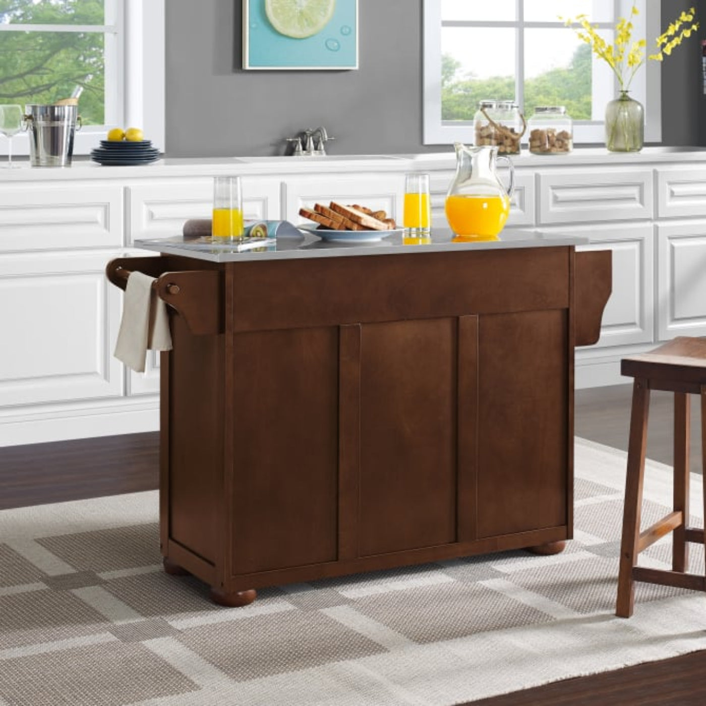 Crosley Eleanor 51.50 Inch Stainless Steel Top Kitchen Island Mahogany -  KF30172A
