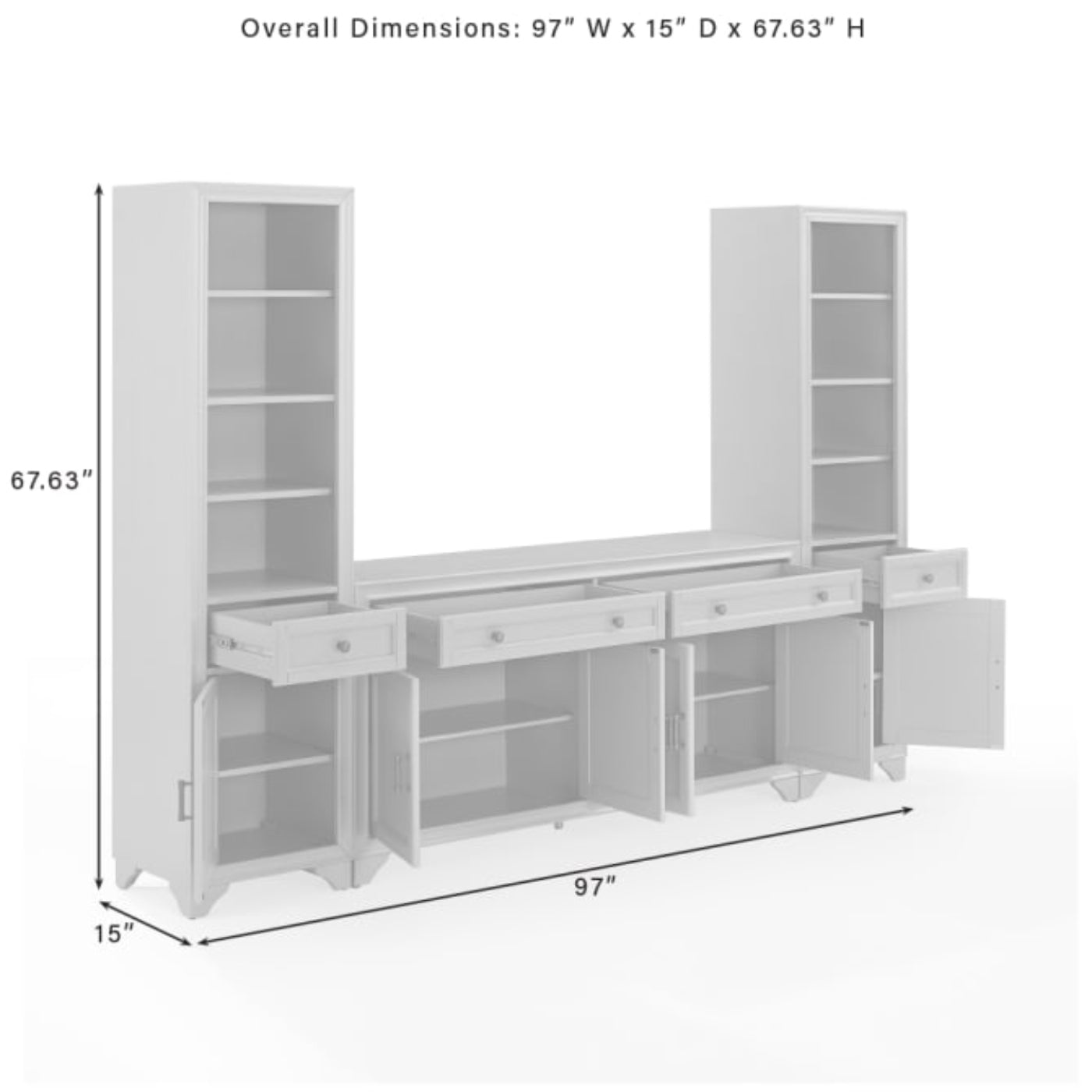Crosley Tara 3pc Sideboard And Bookcase Set - KF33014