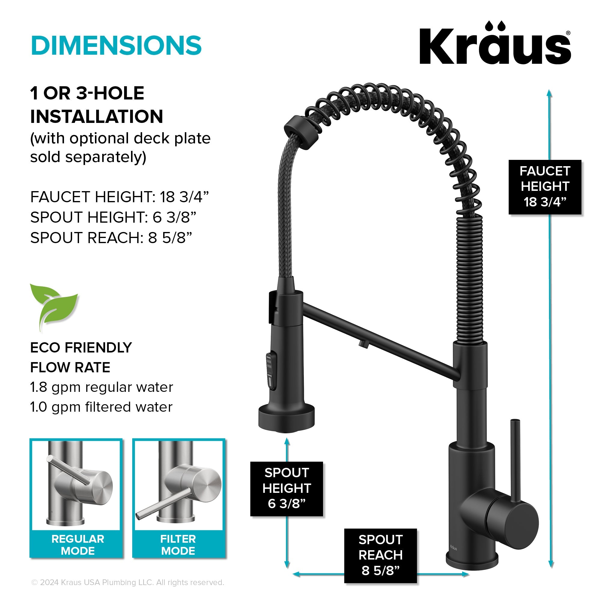 KRAUS Bolden 2-in-1 Pull-Down Single Handle Water Filter Kitchen Faucet in Matte Black with Purita 2-Stage Under-Sink Filtration System - FS-1001-KFF-1610MB