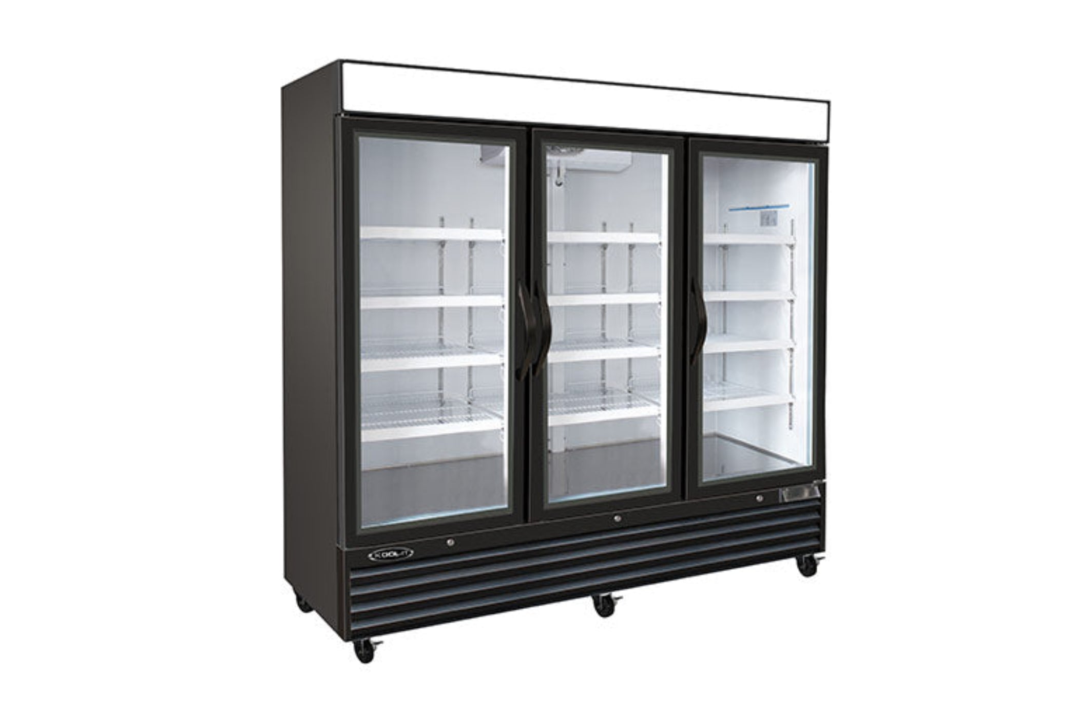 Kool-It KGF-72 DV | 81" Wide 3 Swing Door Black Merchandiser Freezer - KGF-72 DV