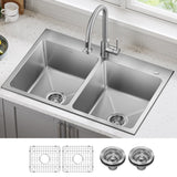 KRAUS 33” Topmount Double Bowl Stainless Steel Kitchen Sink - KHT632-33